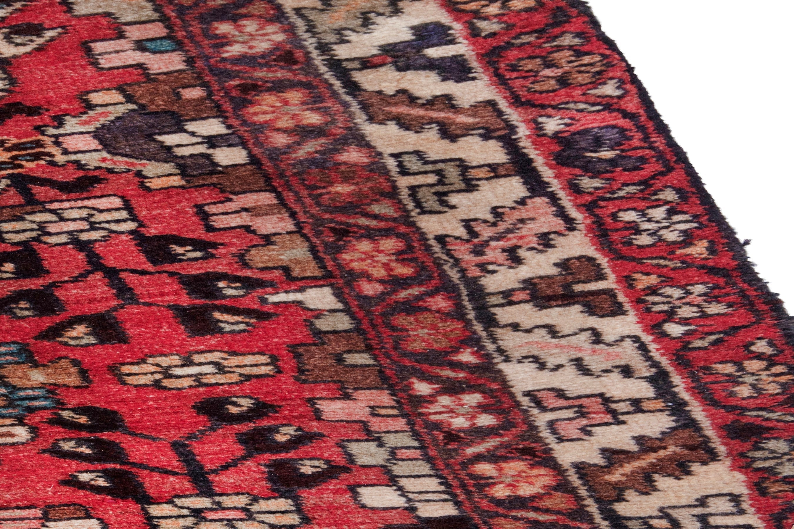 Persian Hamedan runner rug in deep red and cream, view 8 of 17