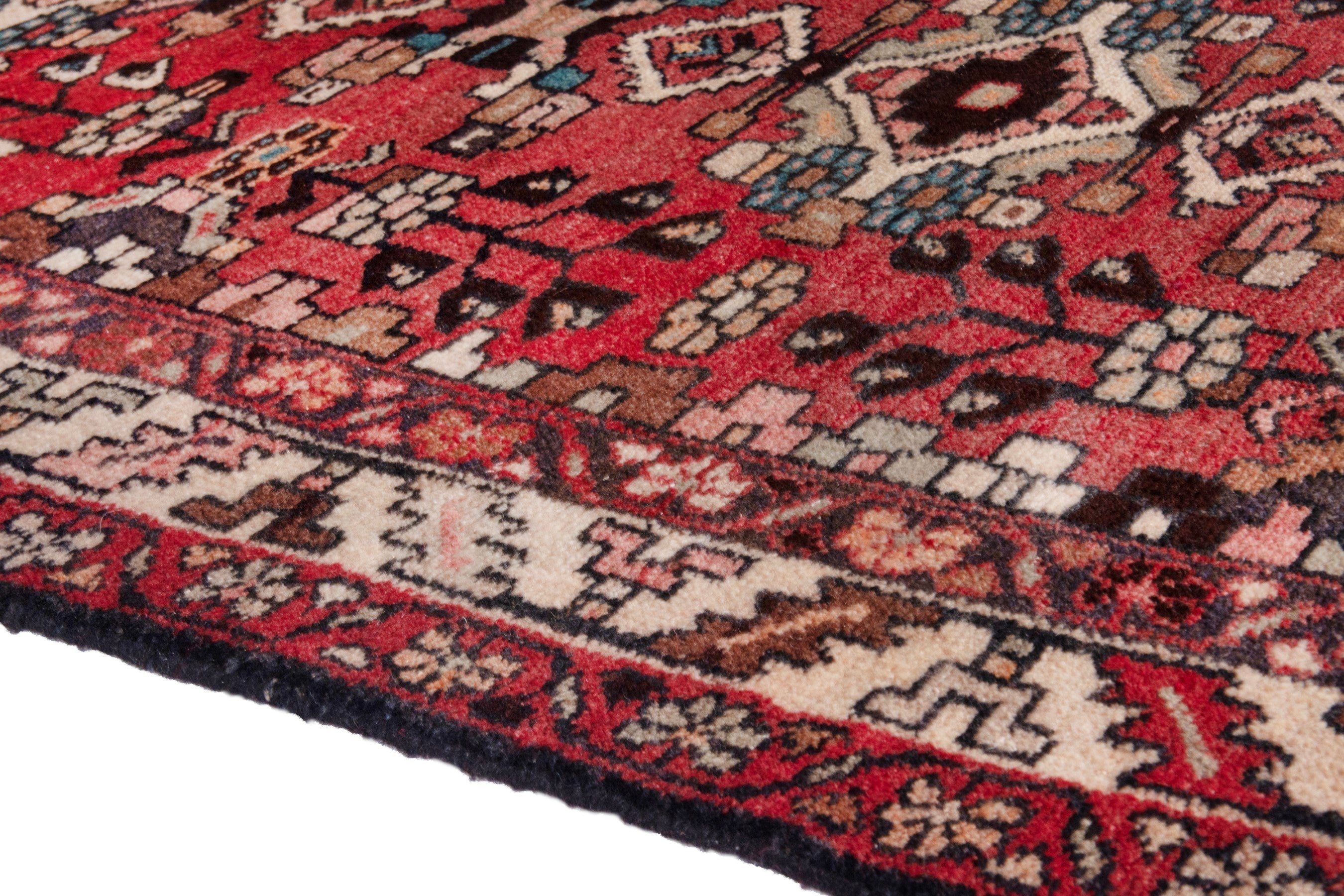 Persian Hamedan runner rug in deep red and cream, view 5 of 17