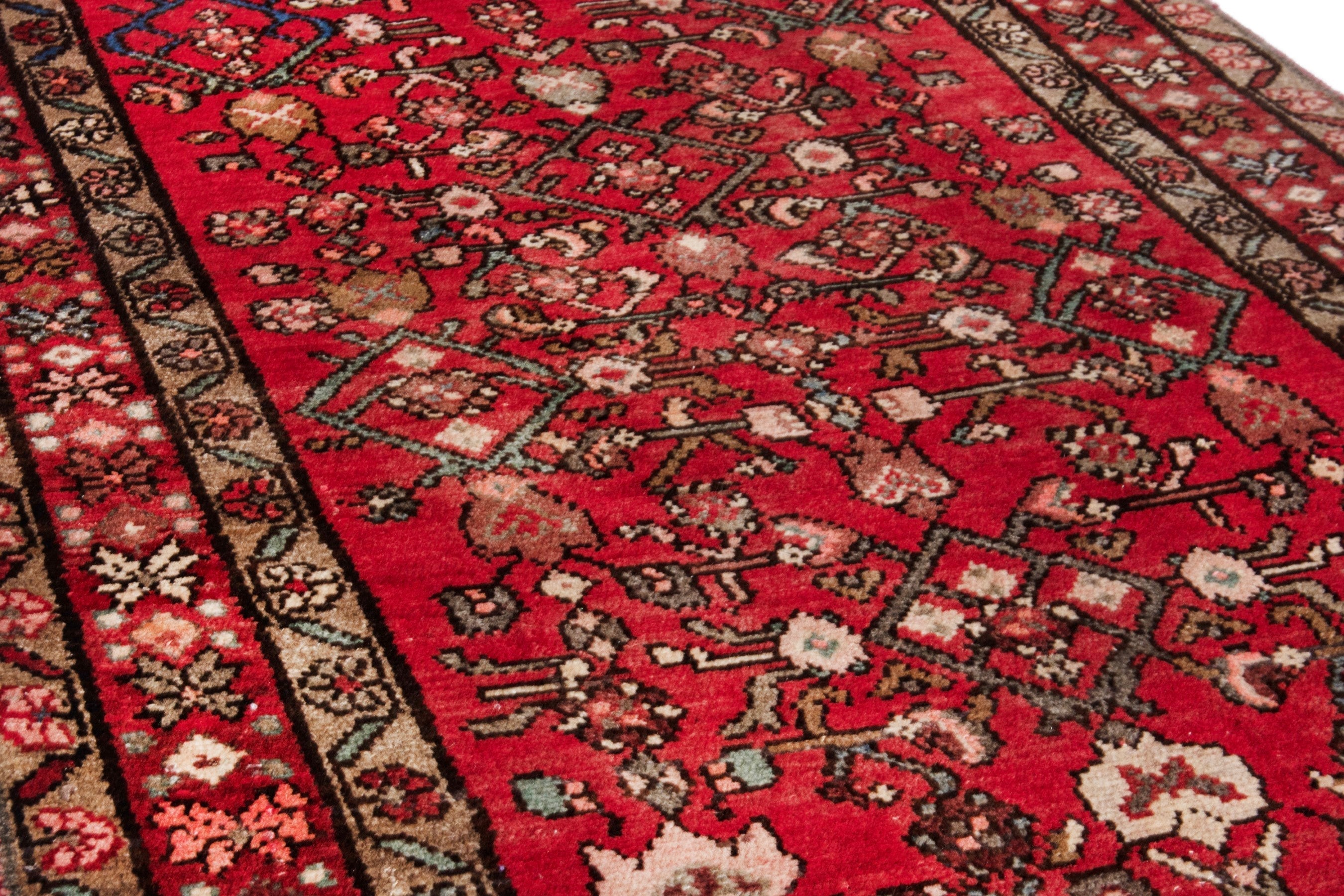 Persian Hosseinabad runner rug in deep red and tan, view 10 of 20
