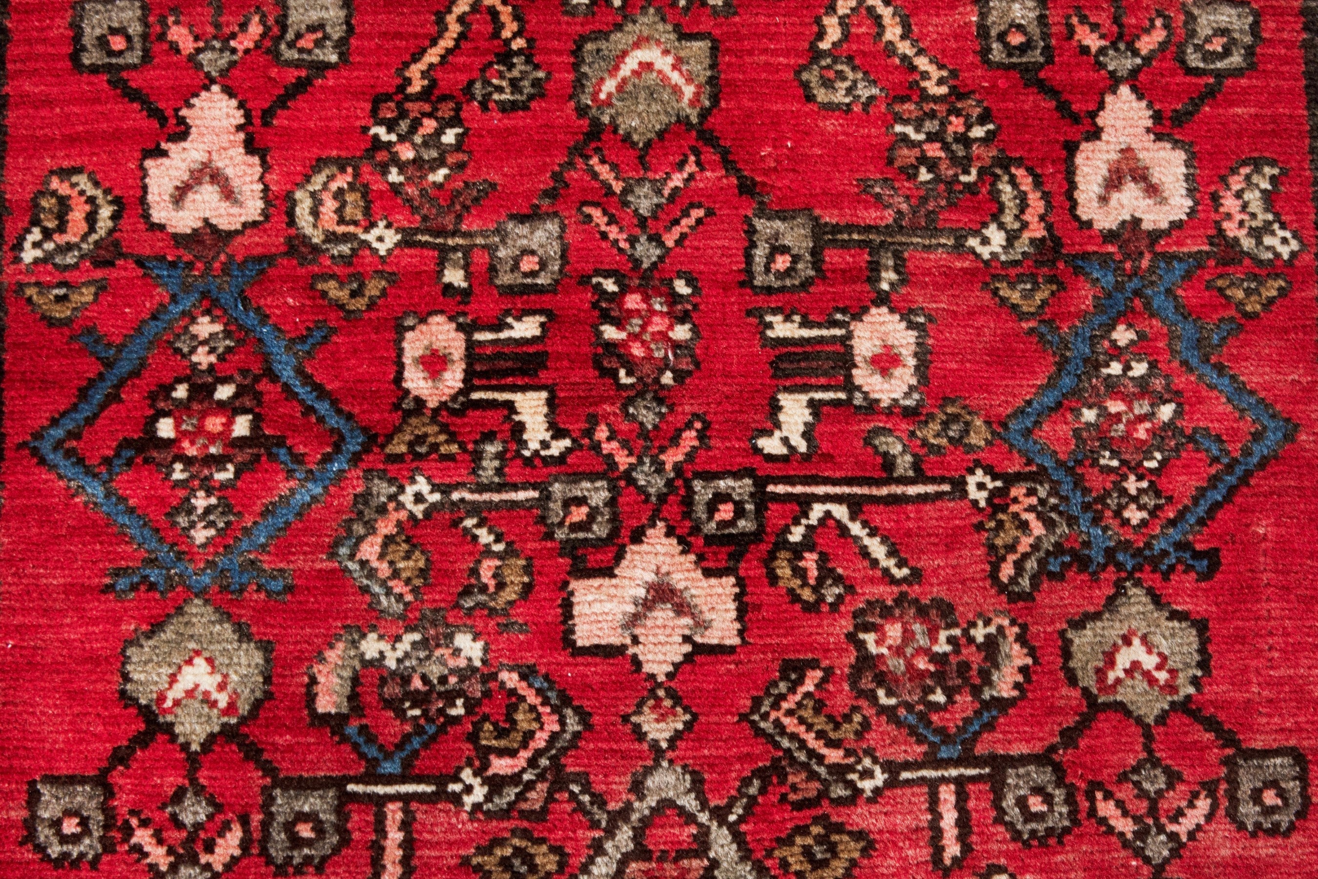 Persian Hosseinabad runner rug in deep red and tan, view 12 of 20