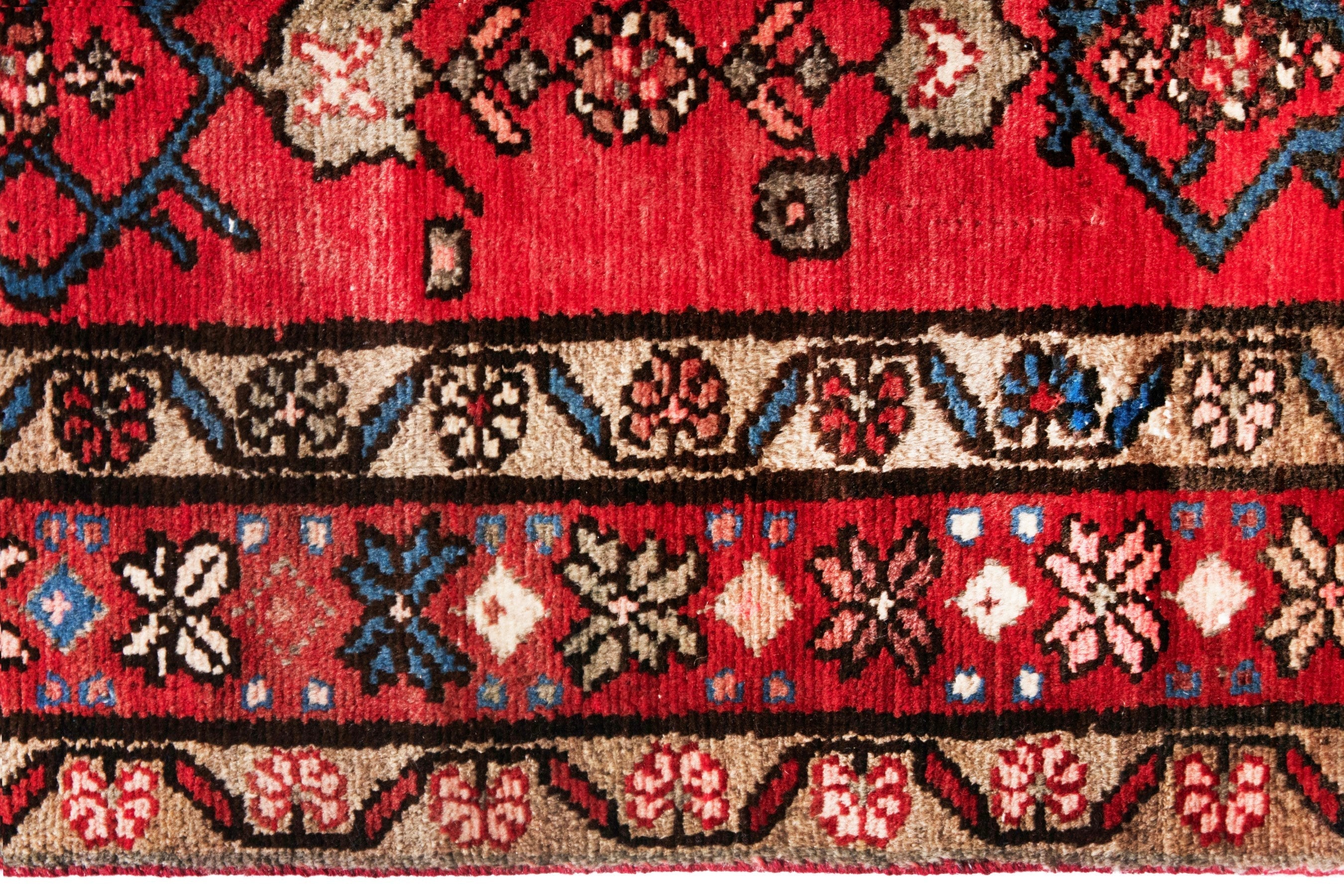Persian Hosseinabad runner rug in deep red and tan, view 13 of 20