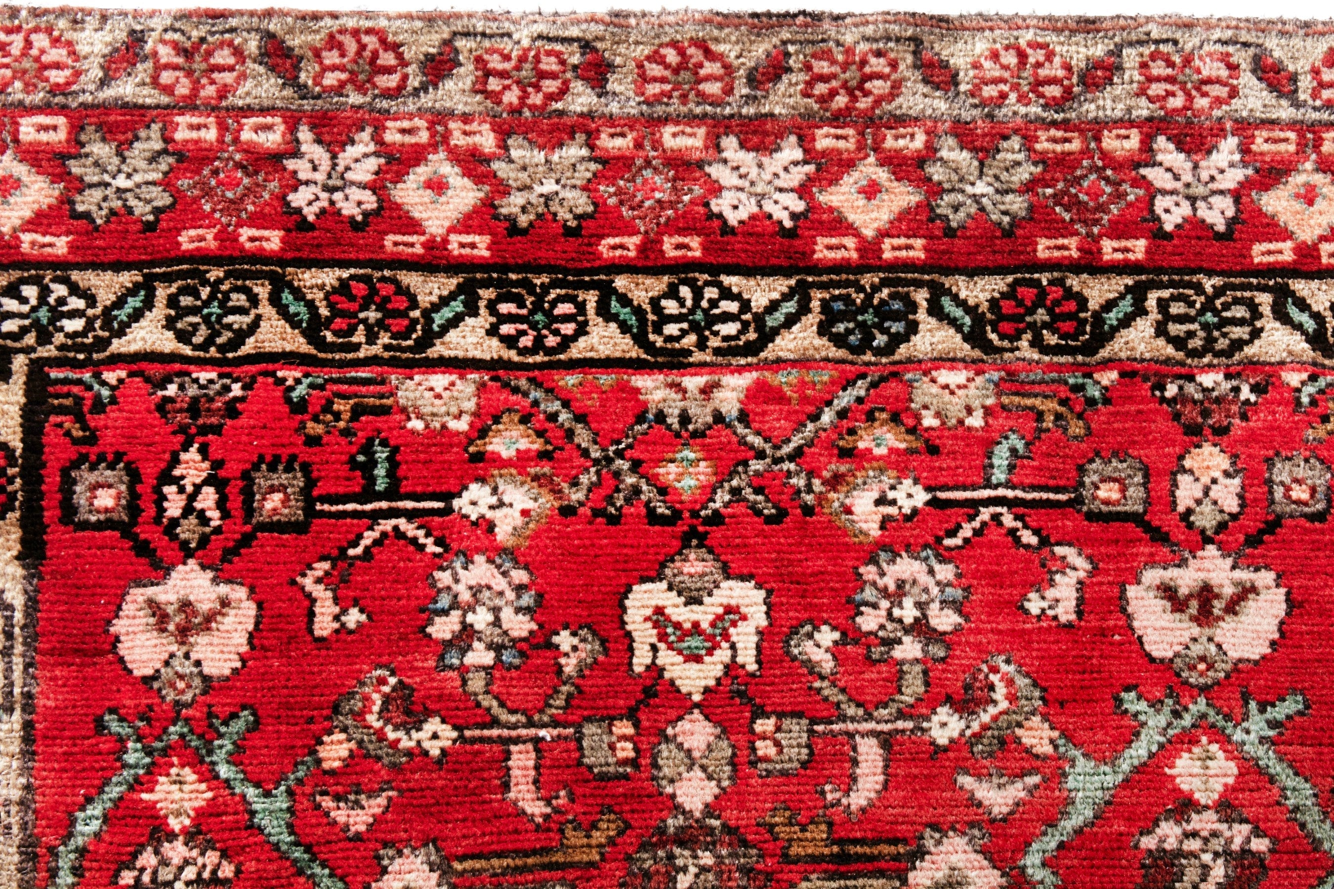 Persian Hosseinabad runner rug in deep red and tan, view 15 of 20