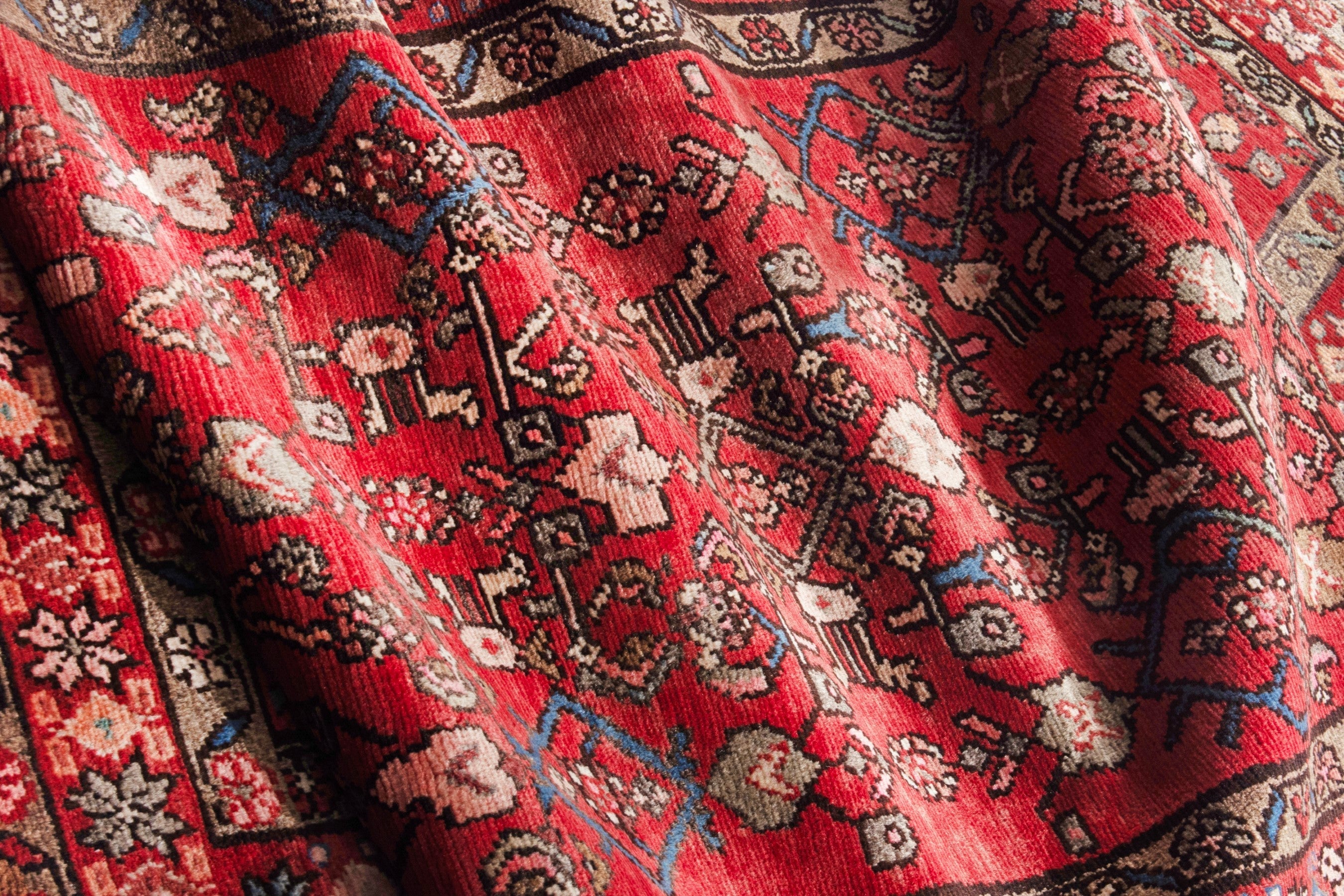 Persian Hosseinabad runner rug in deep red and tan, view 16 of 20