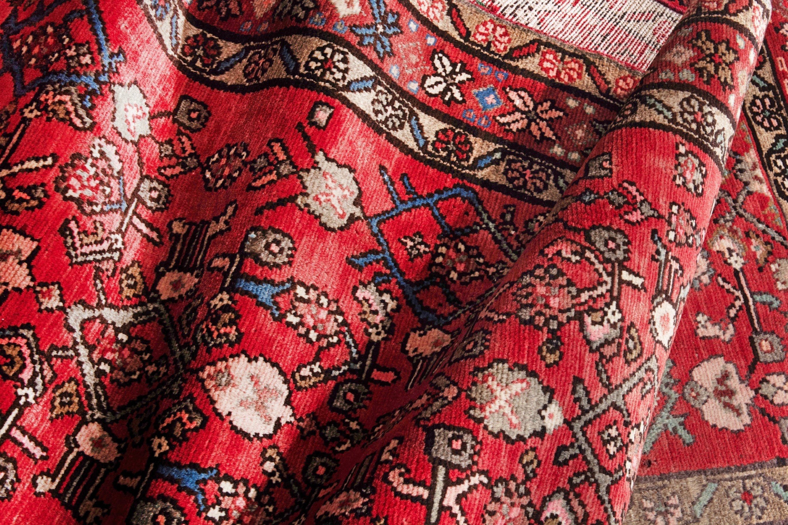 Persian Hosseinabad runner rug in deep red and tan, view 17 of 20