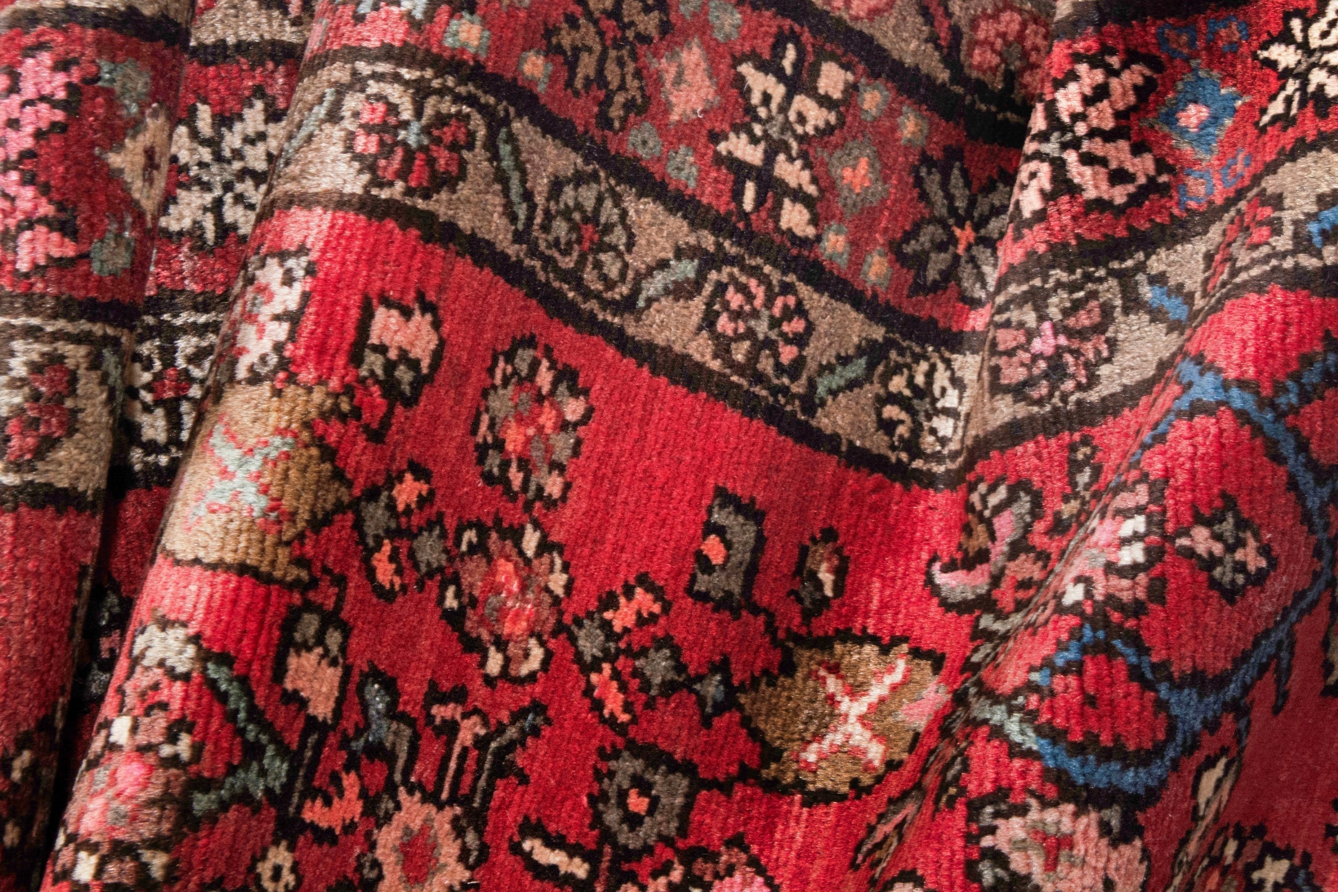 Persian Hosseinabad runner rug in deep red and tan, view 18 of 20