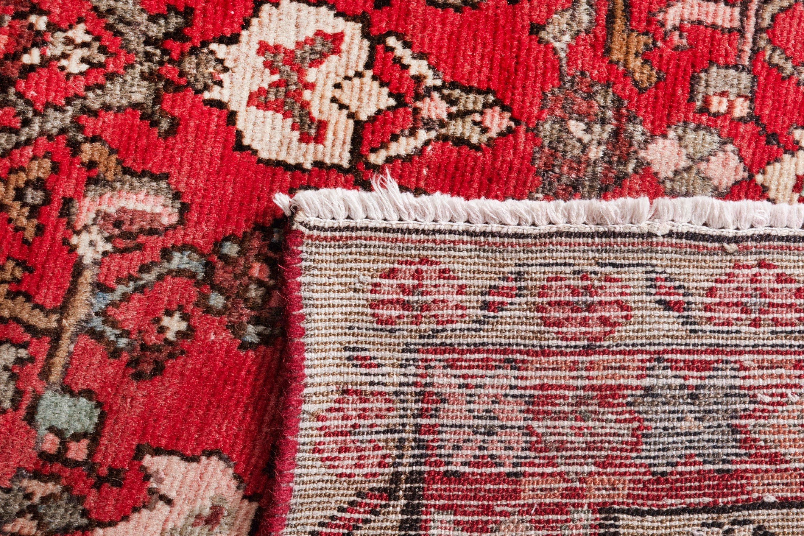 Persian Hosseinabad runner rug in deep red and tan, view 20 of 20