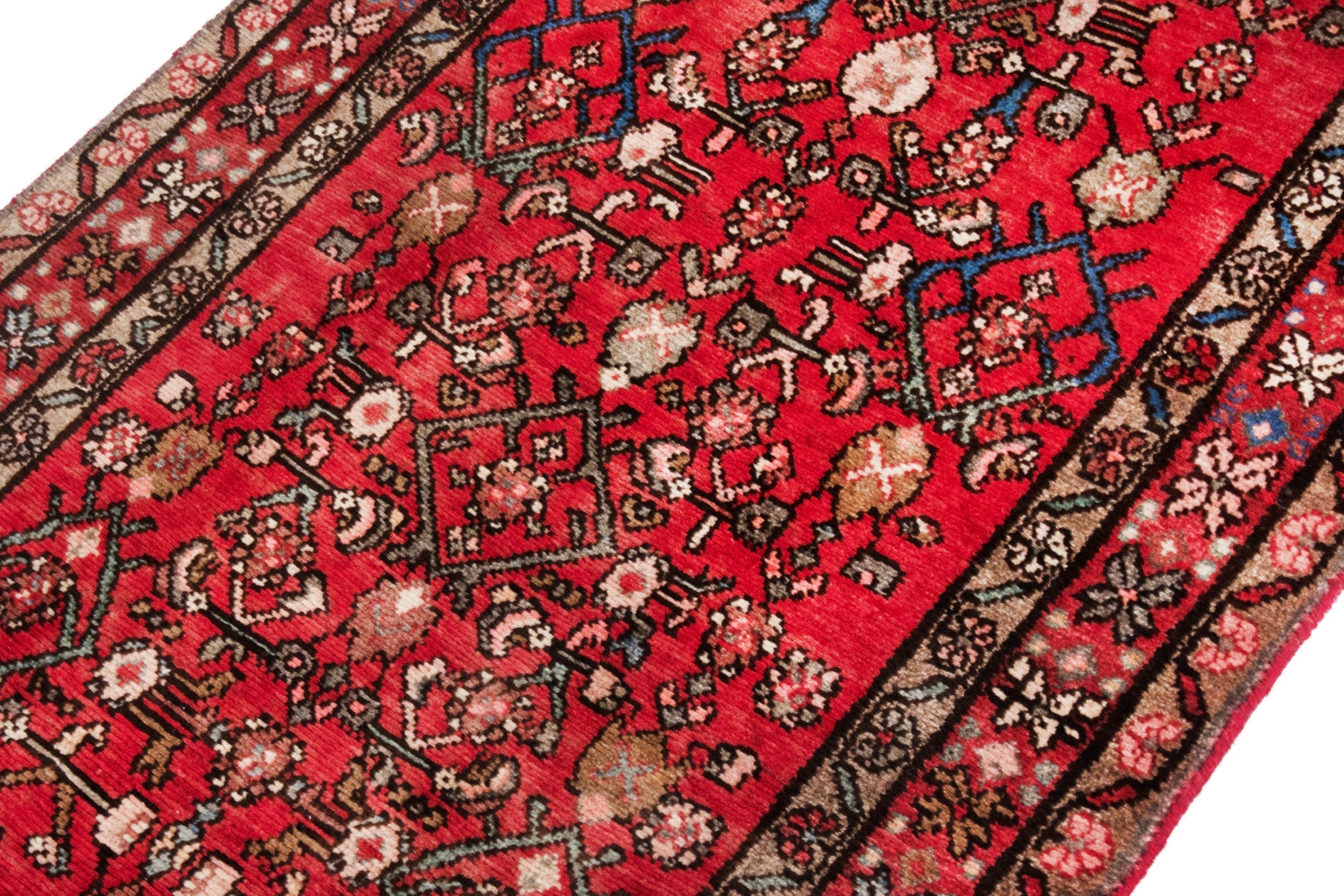 Persian Hosseinabad runner rug in deep red and tan, view 6 of 20