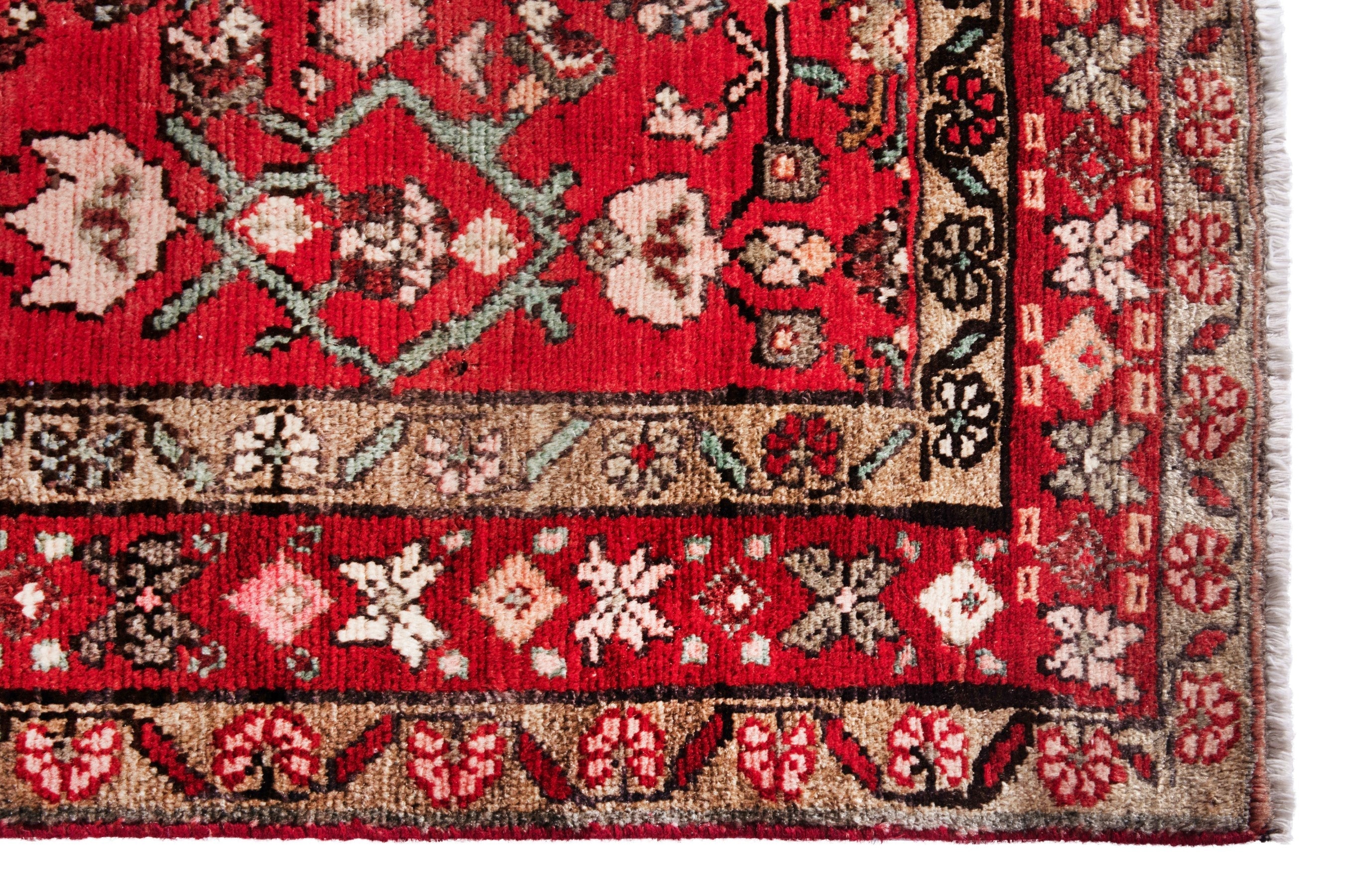 Persian Hosseinabad runner rug in deep red and tan, view 7 of 20