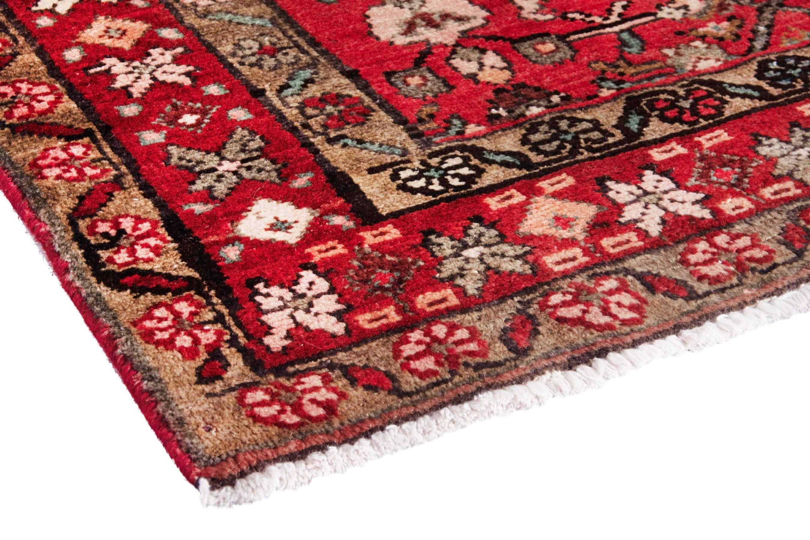 Persian Hosseinabad runner rug in deep red and tan, view 4 of 20