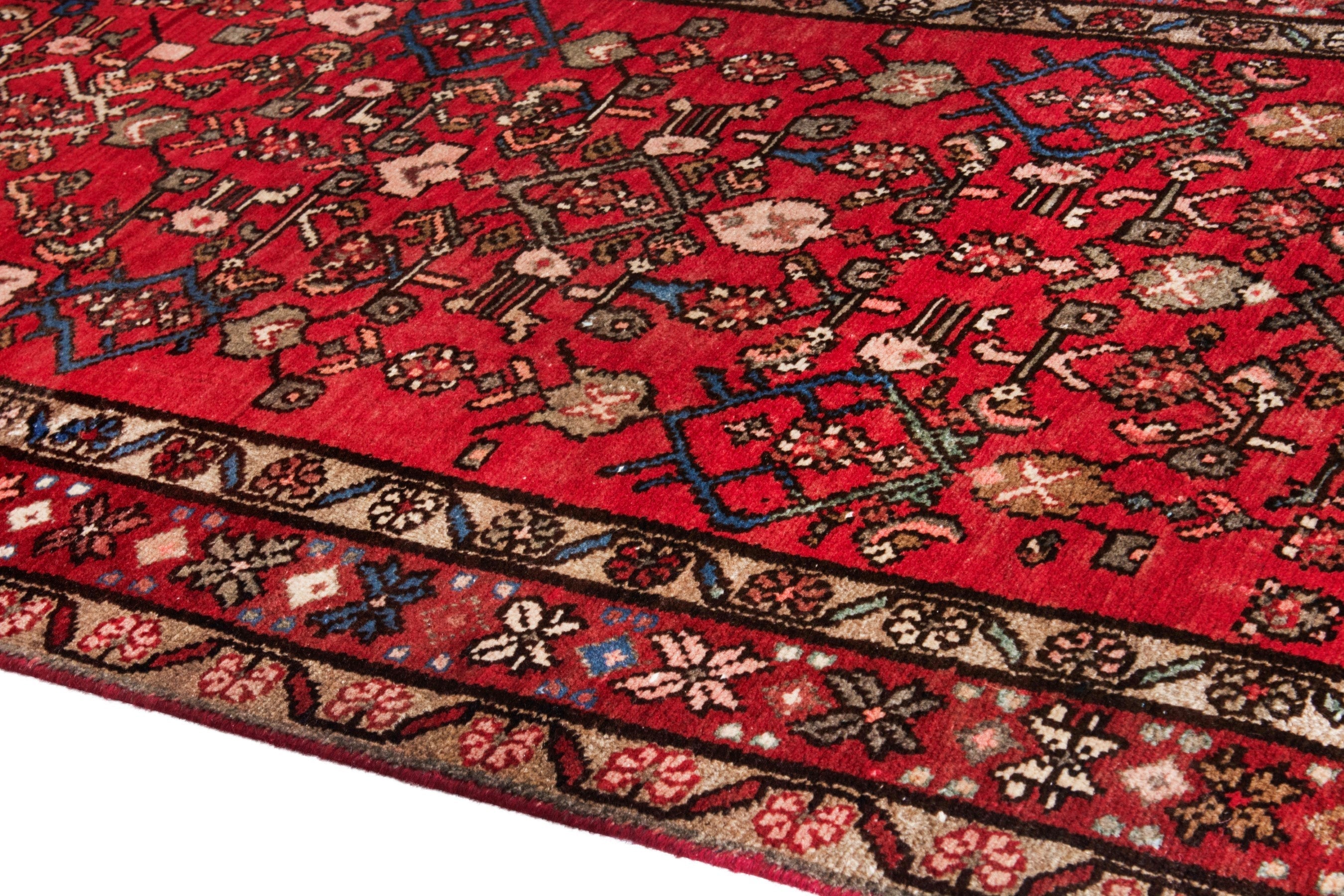 Persian Hosseinabad runner rug in deep red and tan, view 5 of 20