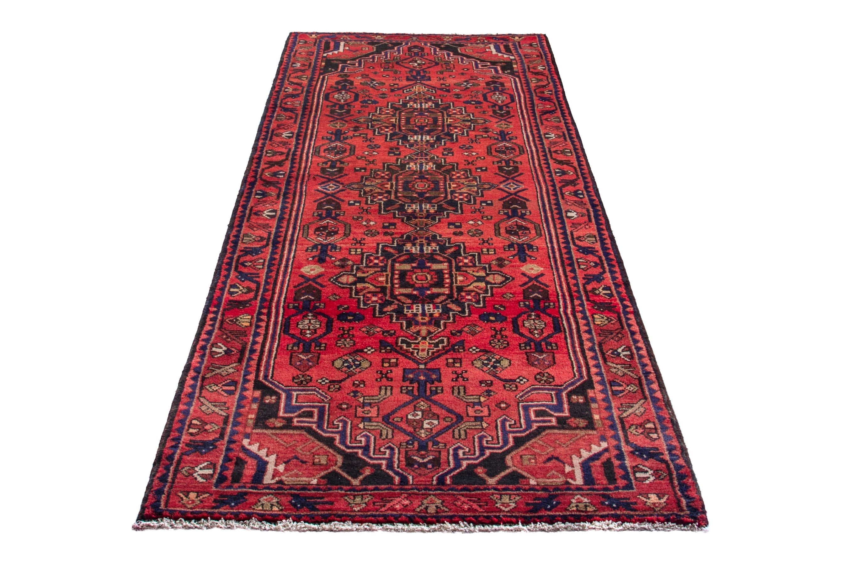 Persian Zanjan runner rug in deep red and burgundy, view 2 of 20
