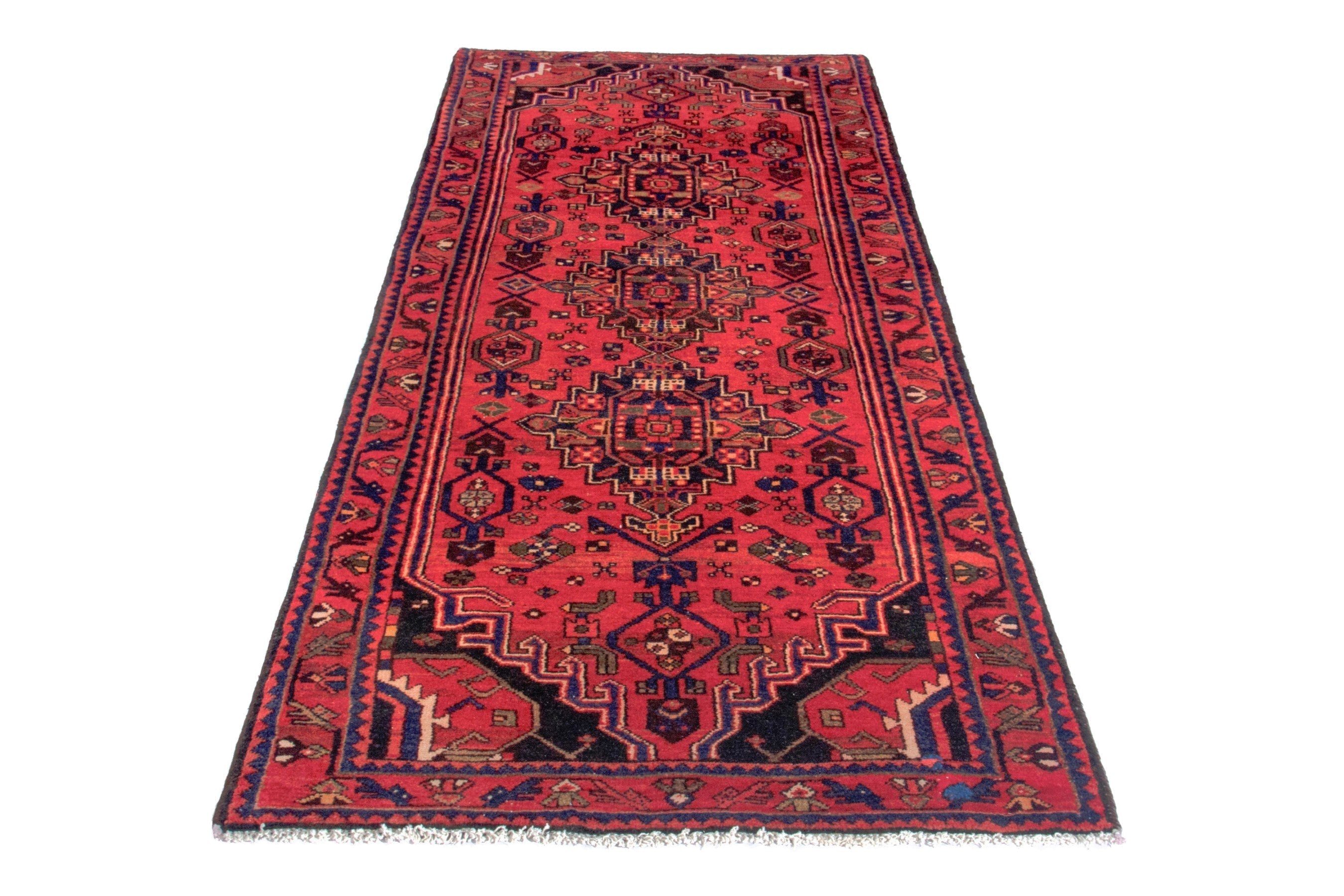 Persian Zanjan runner rug in deep red and burgundy, view 3 of 20