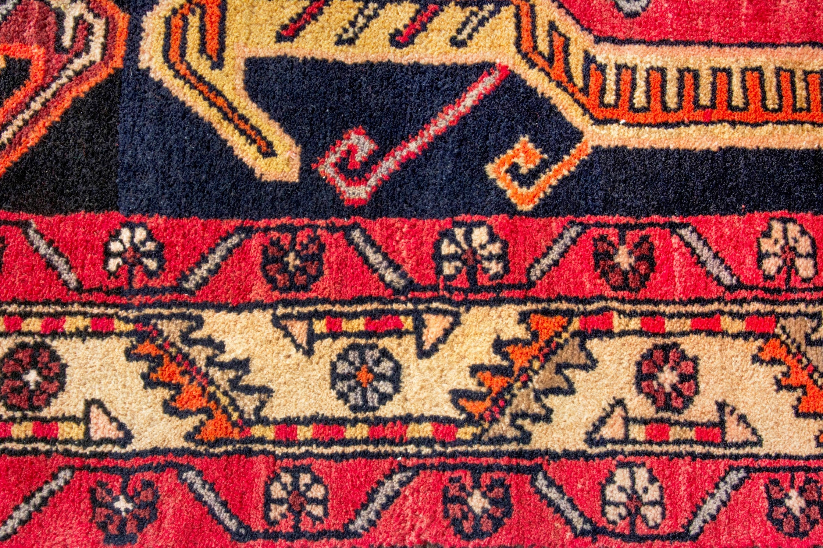 Persian Ardabil runner rug in navy and burgundy, view 11 of 19