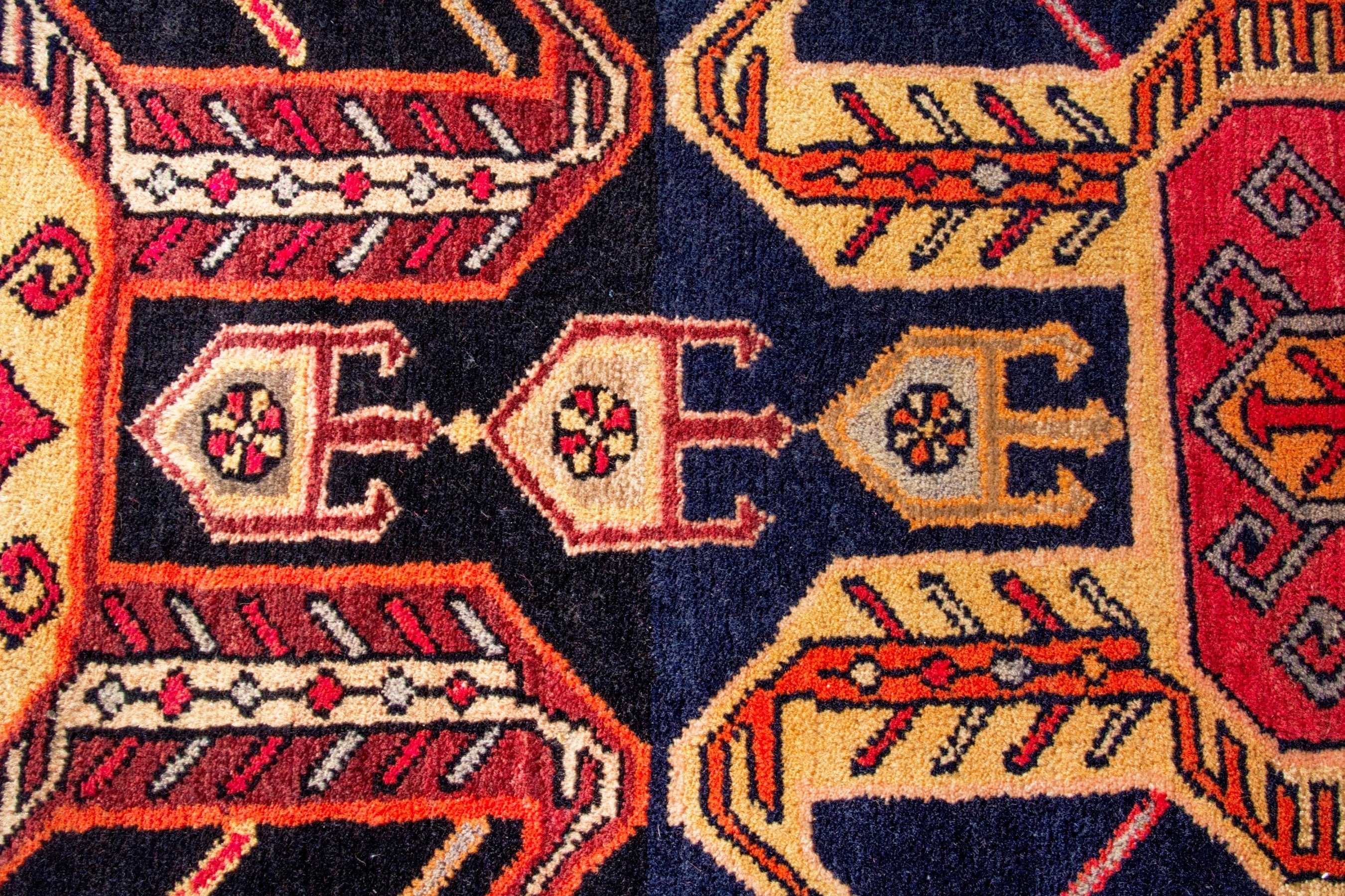 Persian Ardabil runner rug in navy and burgundy, view 12 of 19