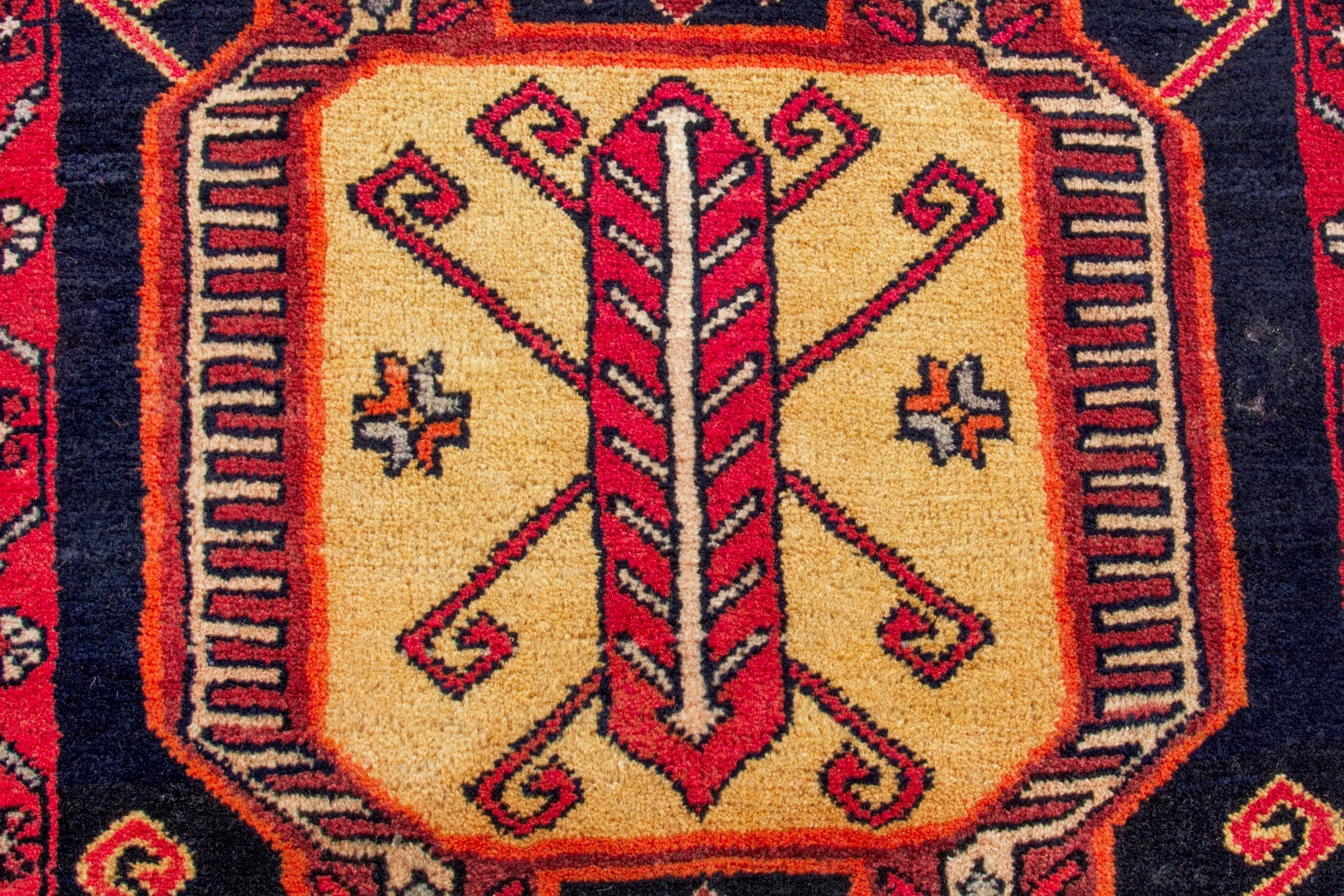 Persian Ardabil runner rug in navy and burgundy, view 13 of 19