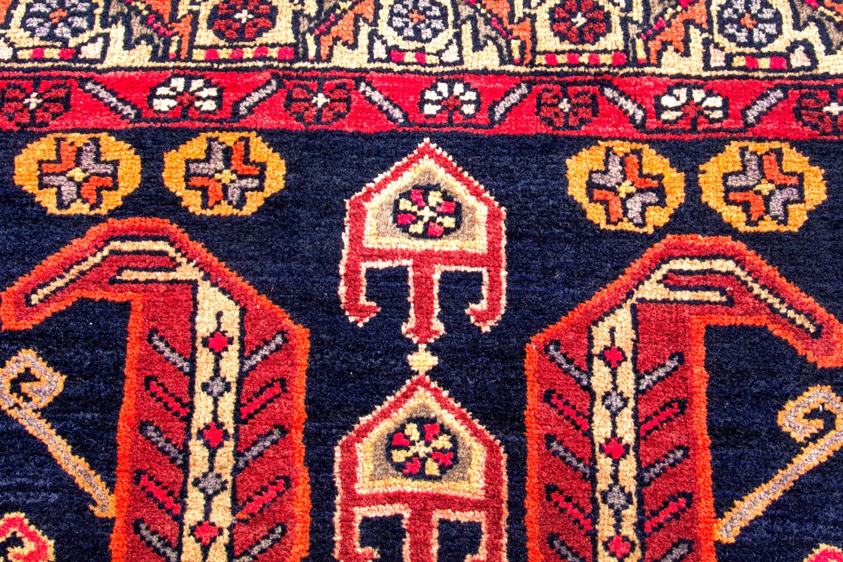 Persian Ardabil runner rug in navy and burgundy, view 14 of 19
