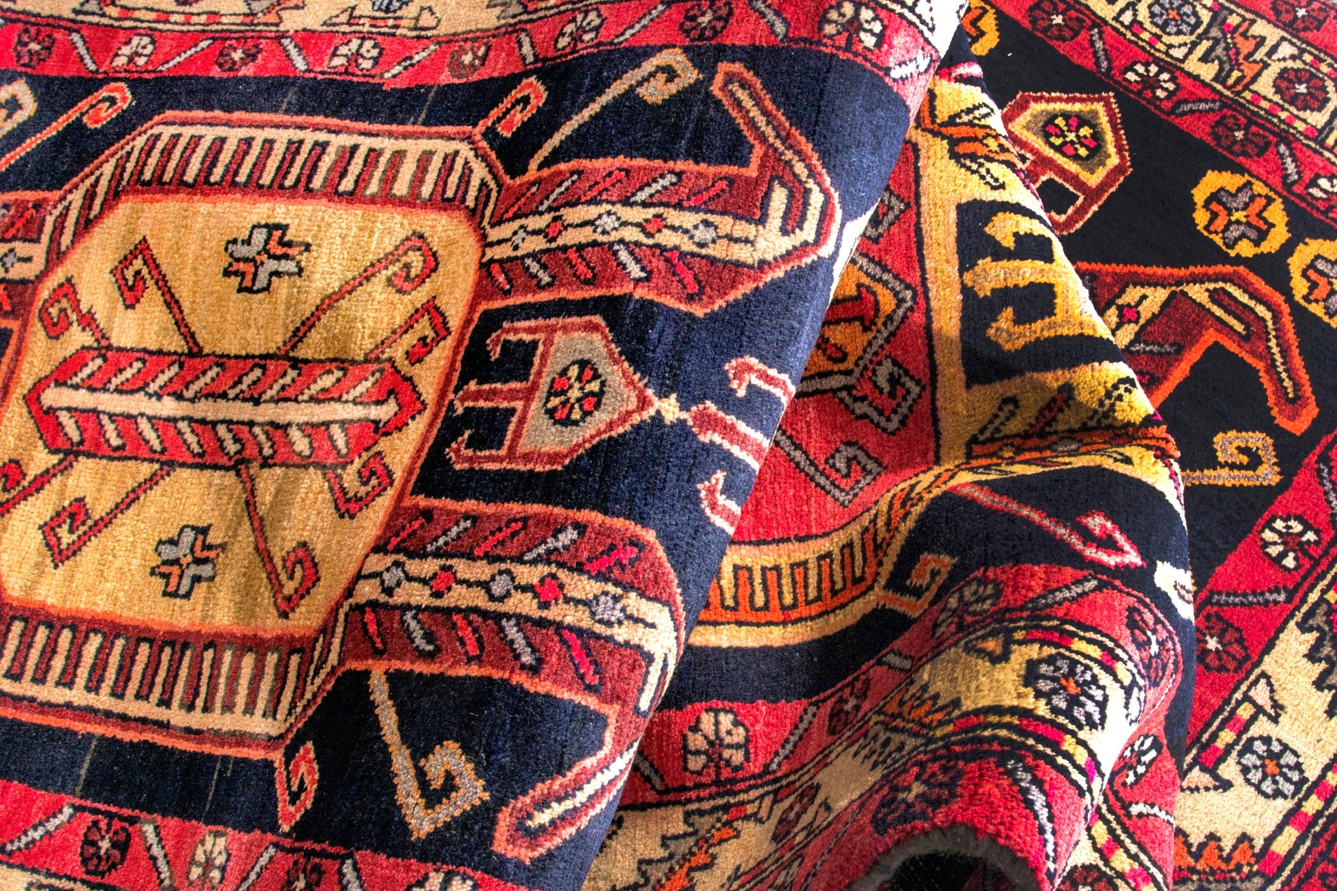Persian Ardabil runner rug in navy and burgundy, view 15 of 19