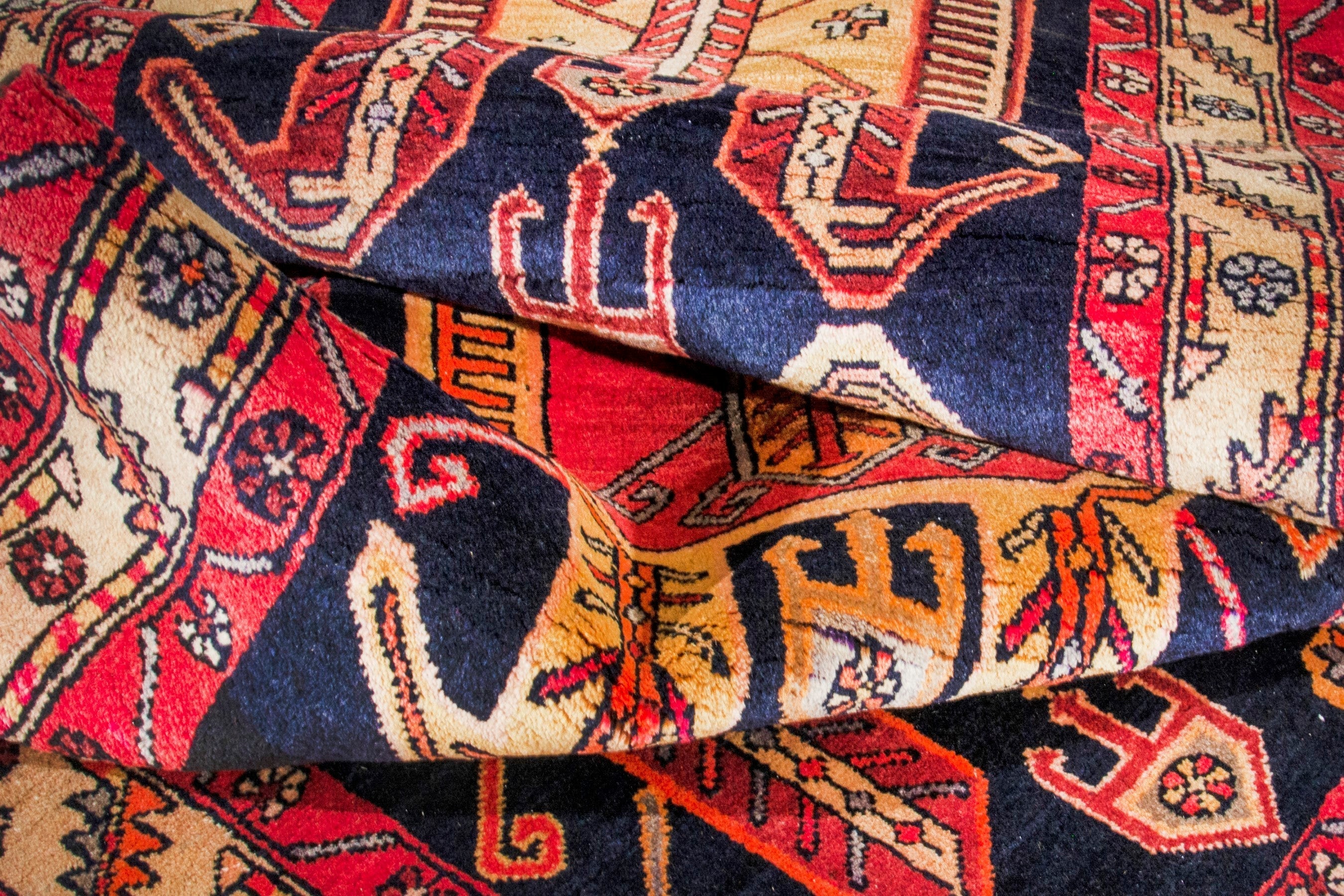 Persian Ardabil runner rug in navy and burgundy, view 16 of 19