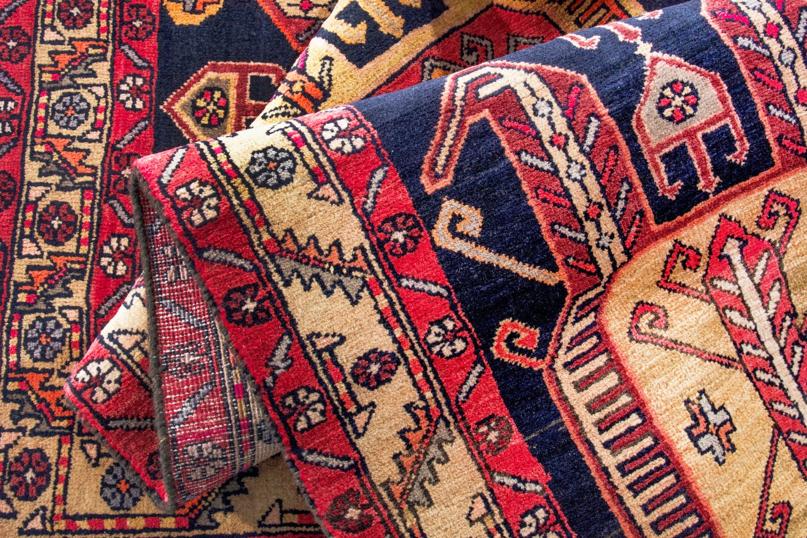Persian Ardabil runner rug in navy and burgundy, view 18 of 19