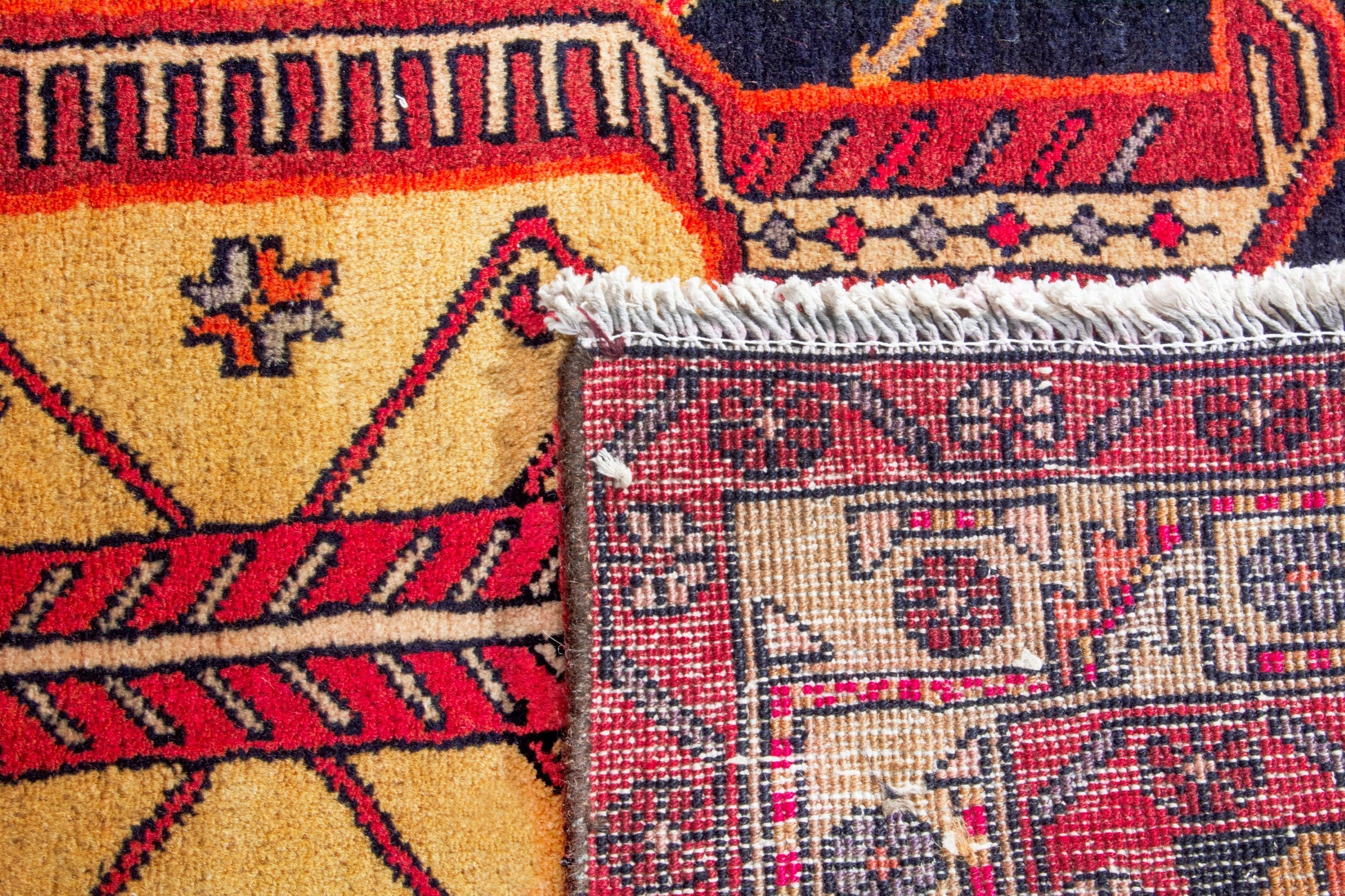 Persian Ardabil runner rug in navy and burgundy, view 19 of 19