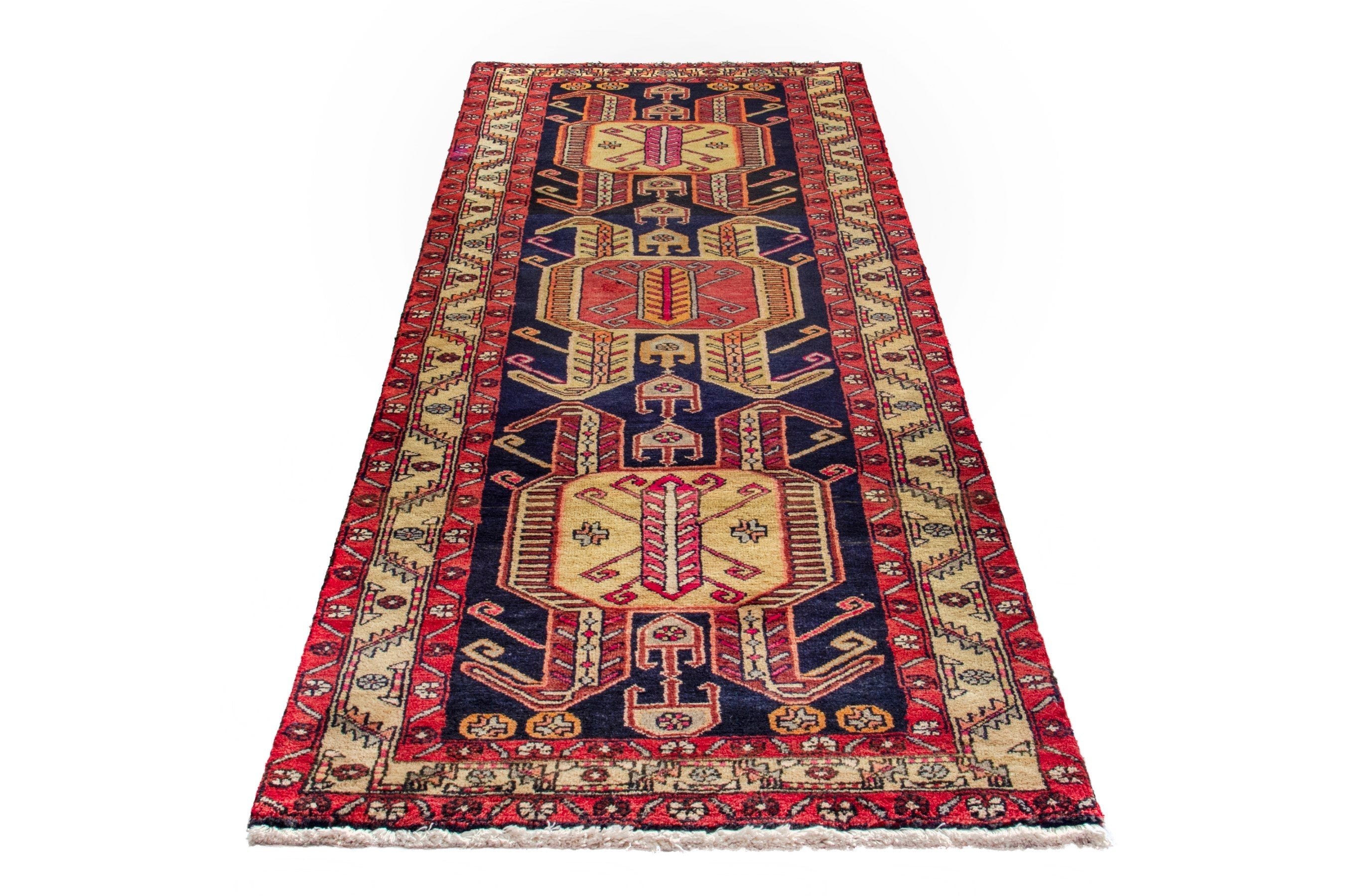 Persian Ardabil runner rug in navy and burgundy, view 2 of 19