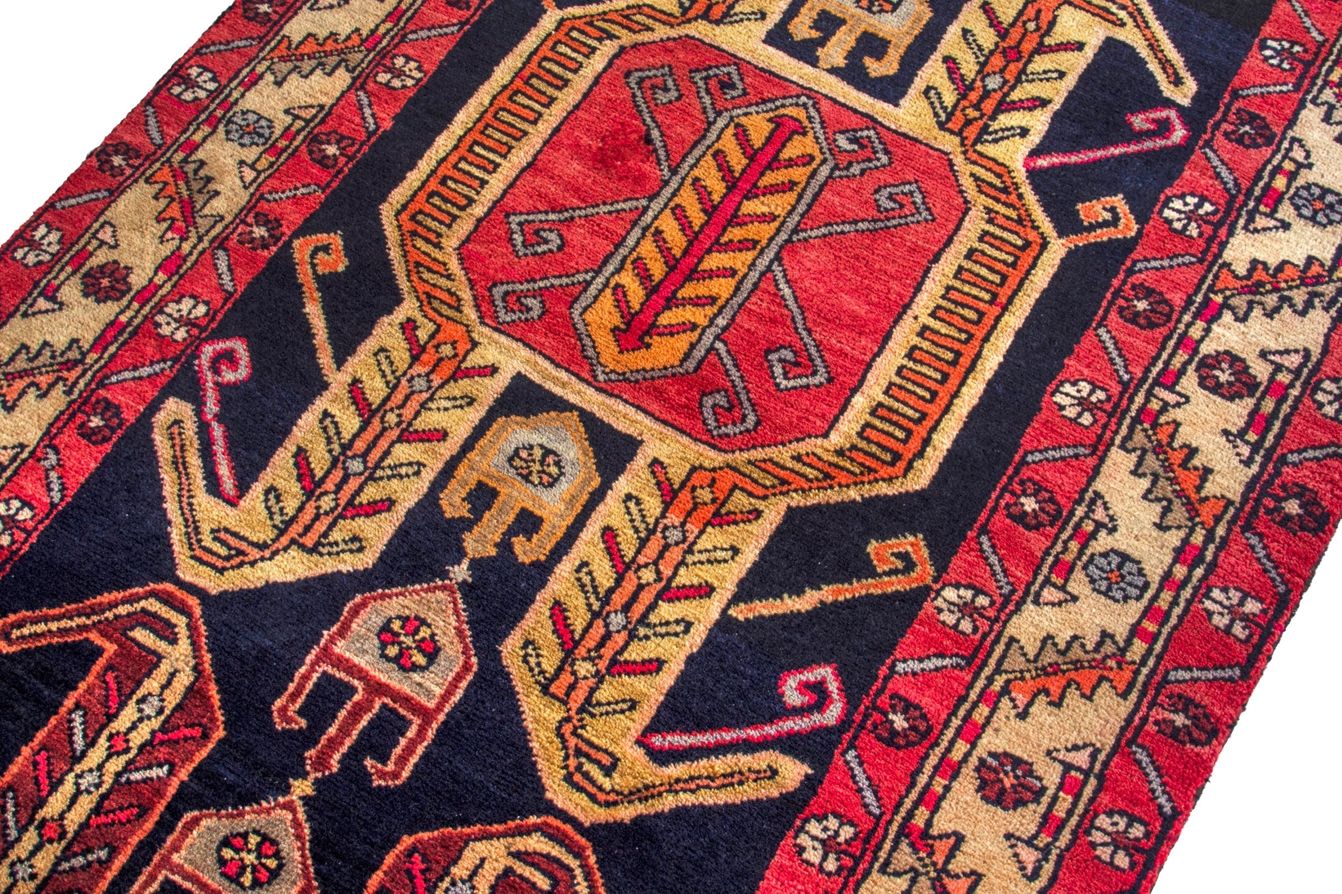 Persian Ardabil runner rug in navy and burgundy, view 6 of 19