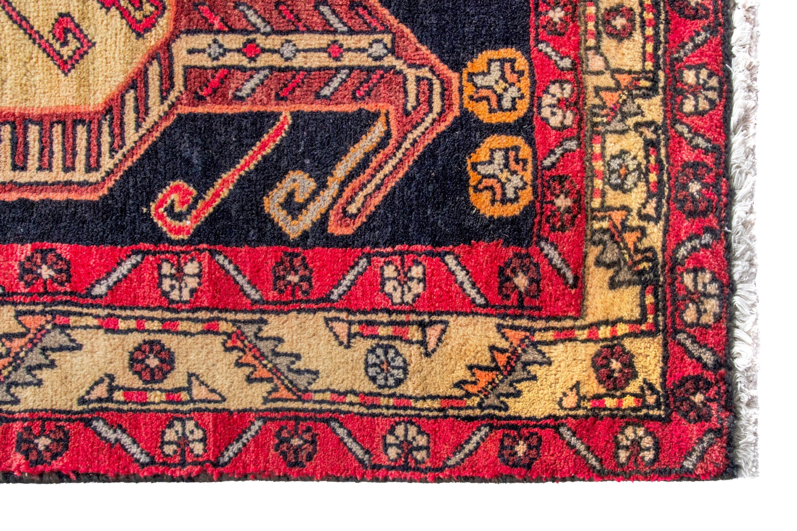 Persian Ardabil runner rug in navy and burgundy, view 7 of 19
