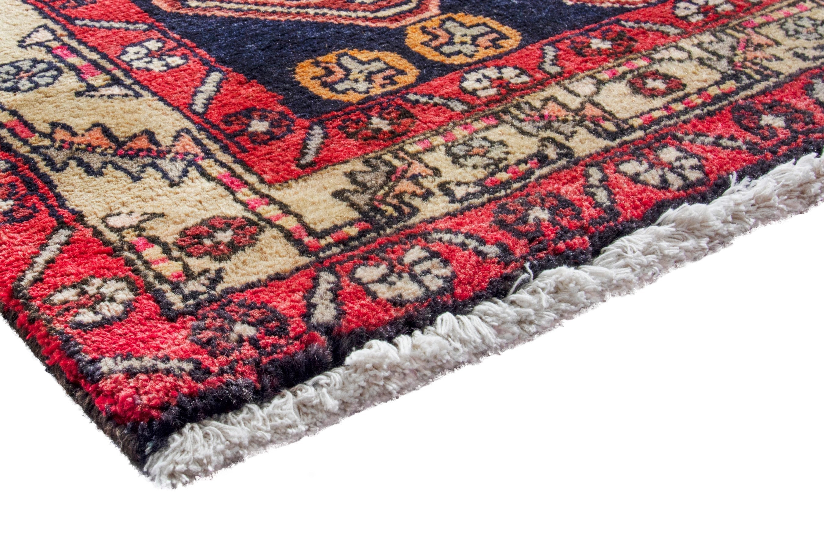 Persian Ardabil runner rug in navy and burgundy, view 4 of 19