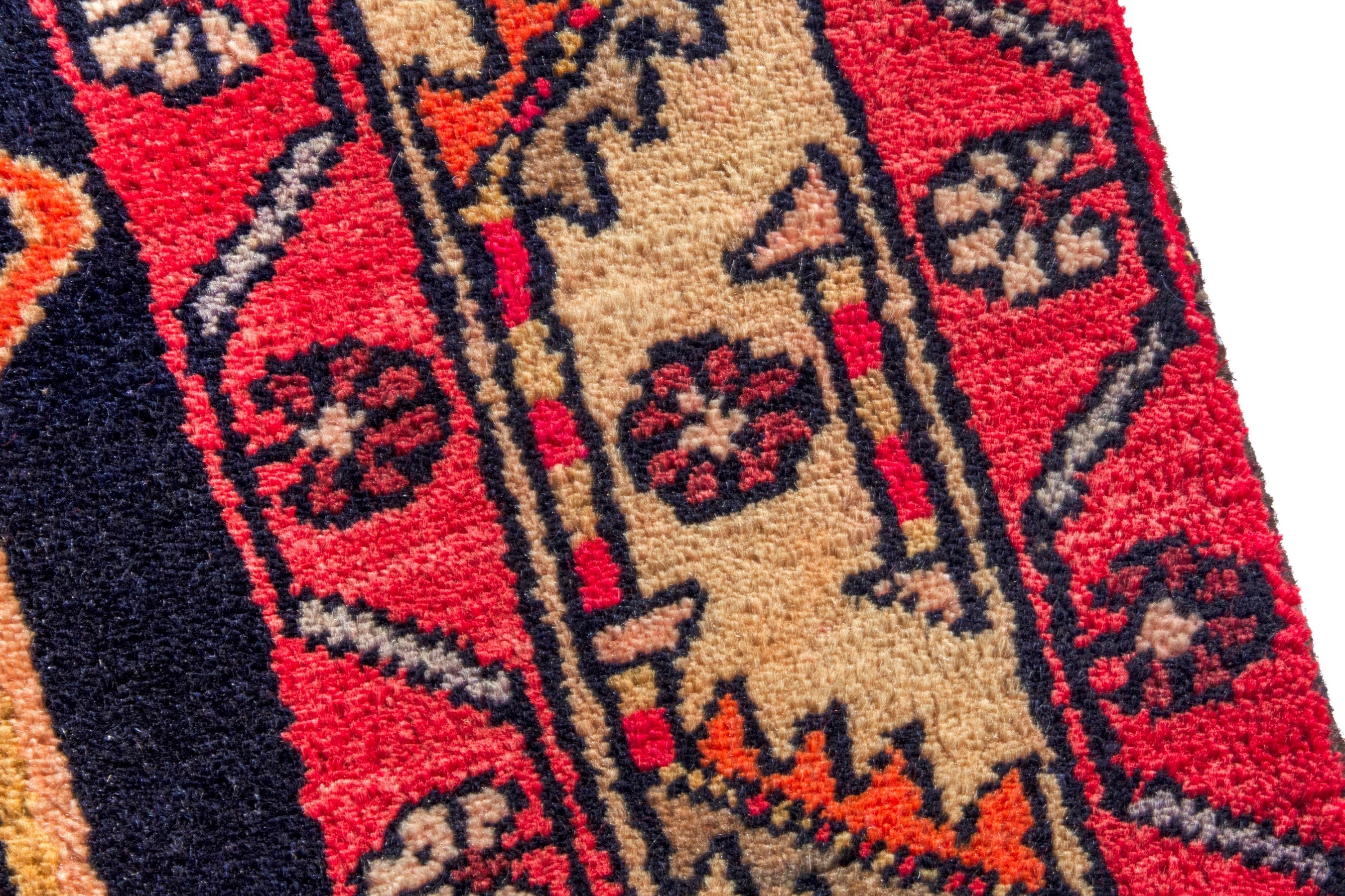 Persian Ardabil runner rug in navy and burgundy, view 8 of 19