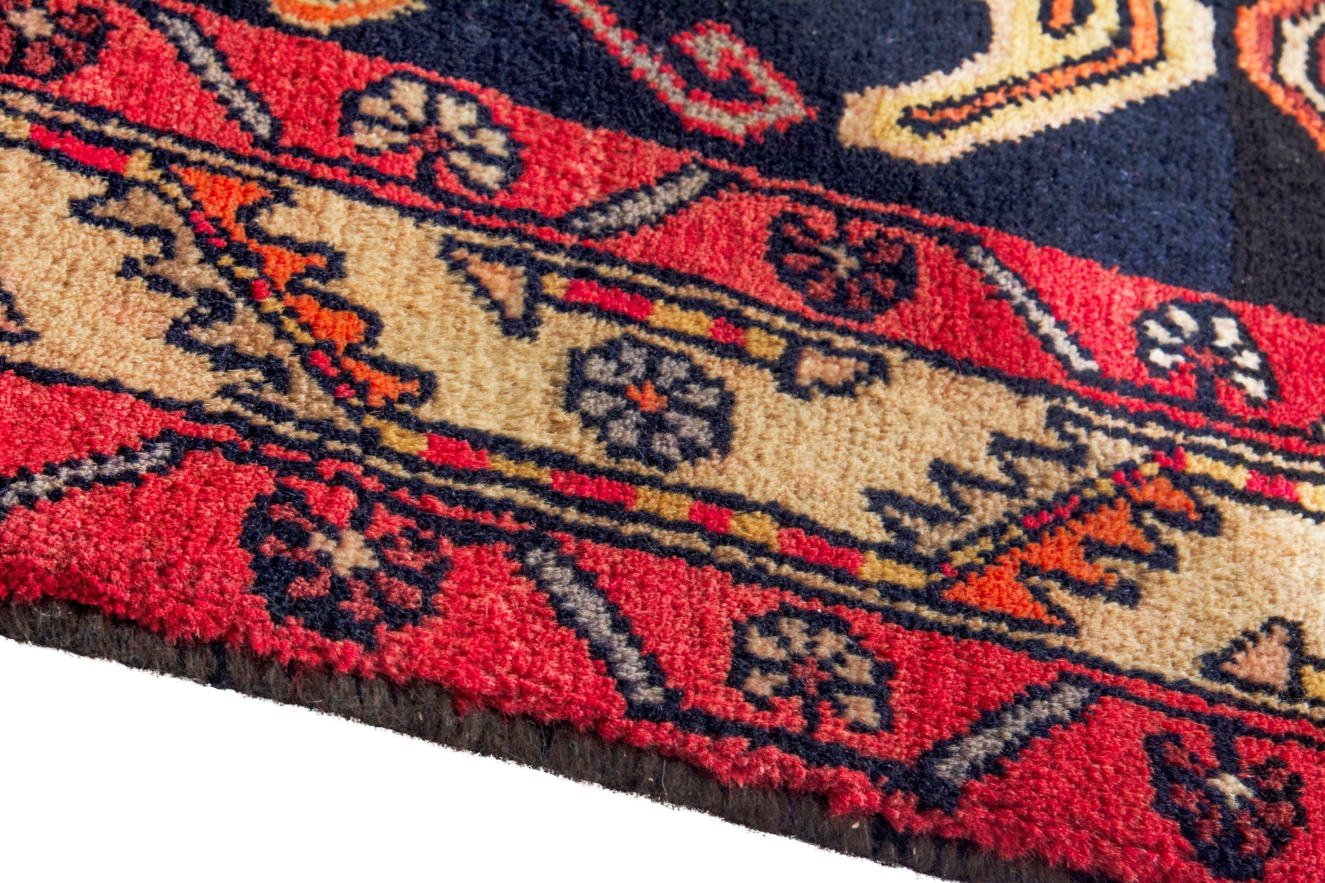 Persian Ardabil runner rug in navy and burgundy, view 5 of 19