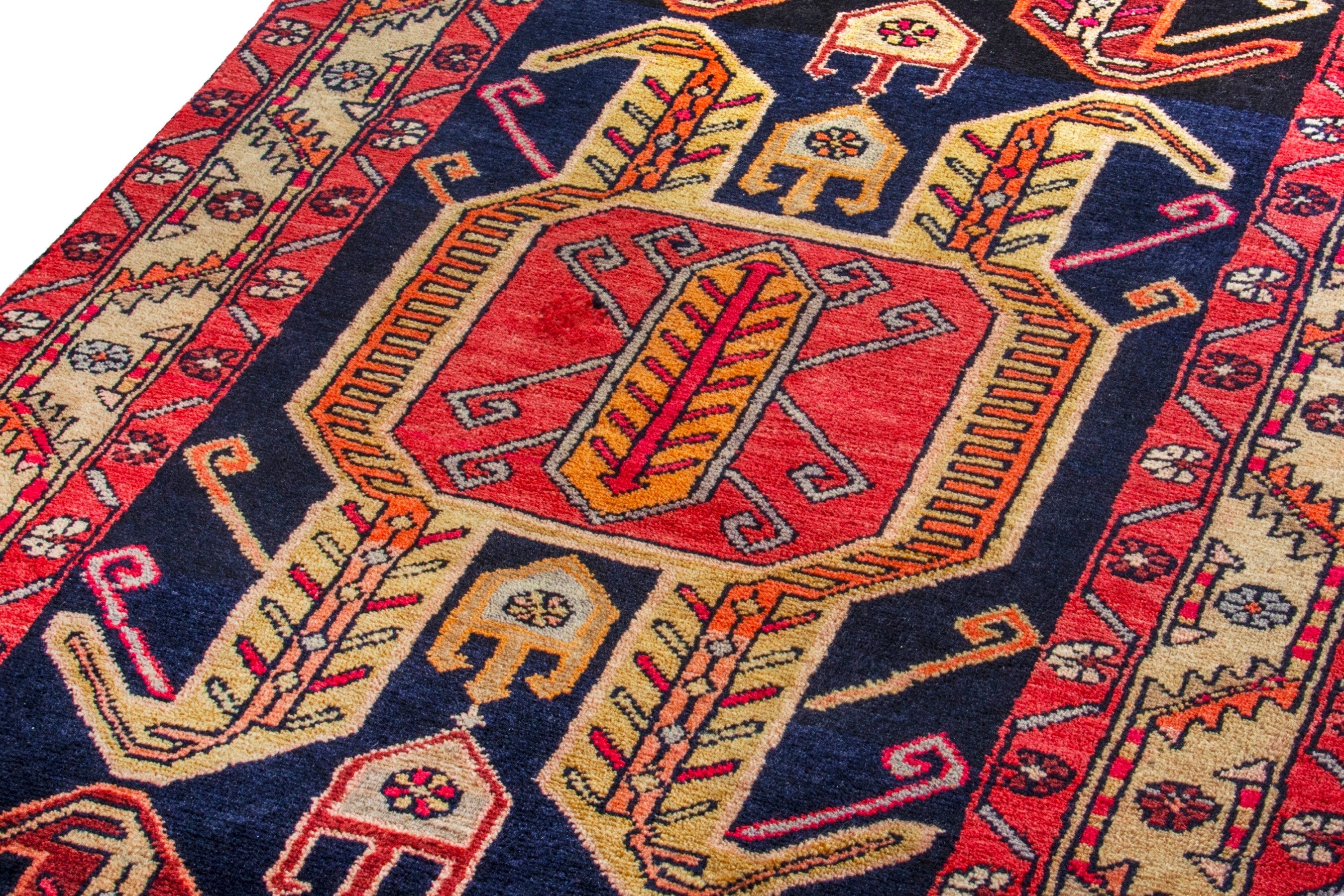 Persian Ardabil runner rug in navy and burgundy, view 9 of 19