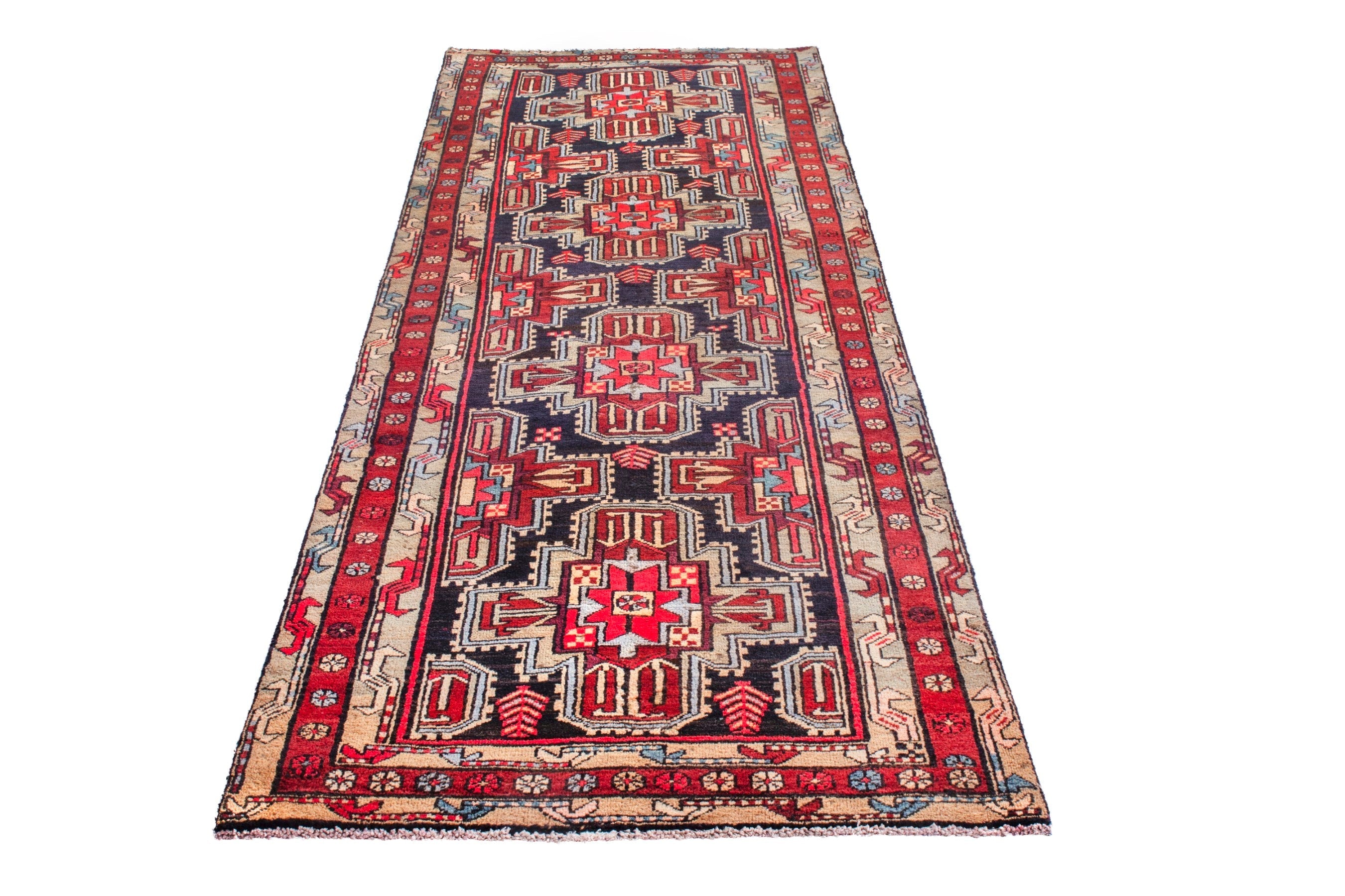 Persian Ardabil runner rug in deep red and black cherry, view 2 of 22