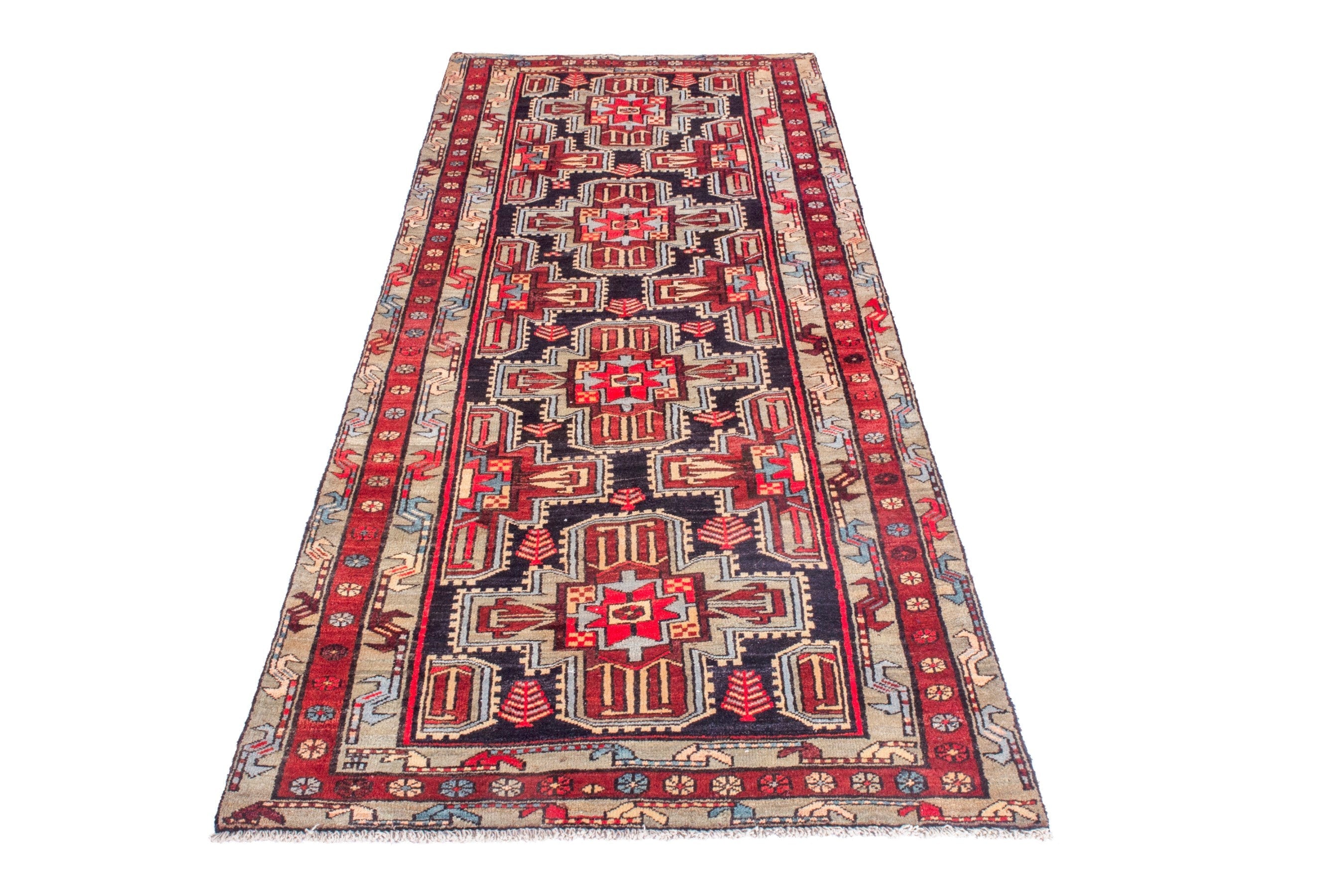 Persian Ardabil runner rug in deep red and black cherry, view 3 of 22