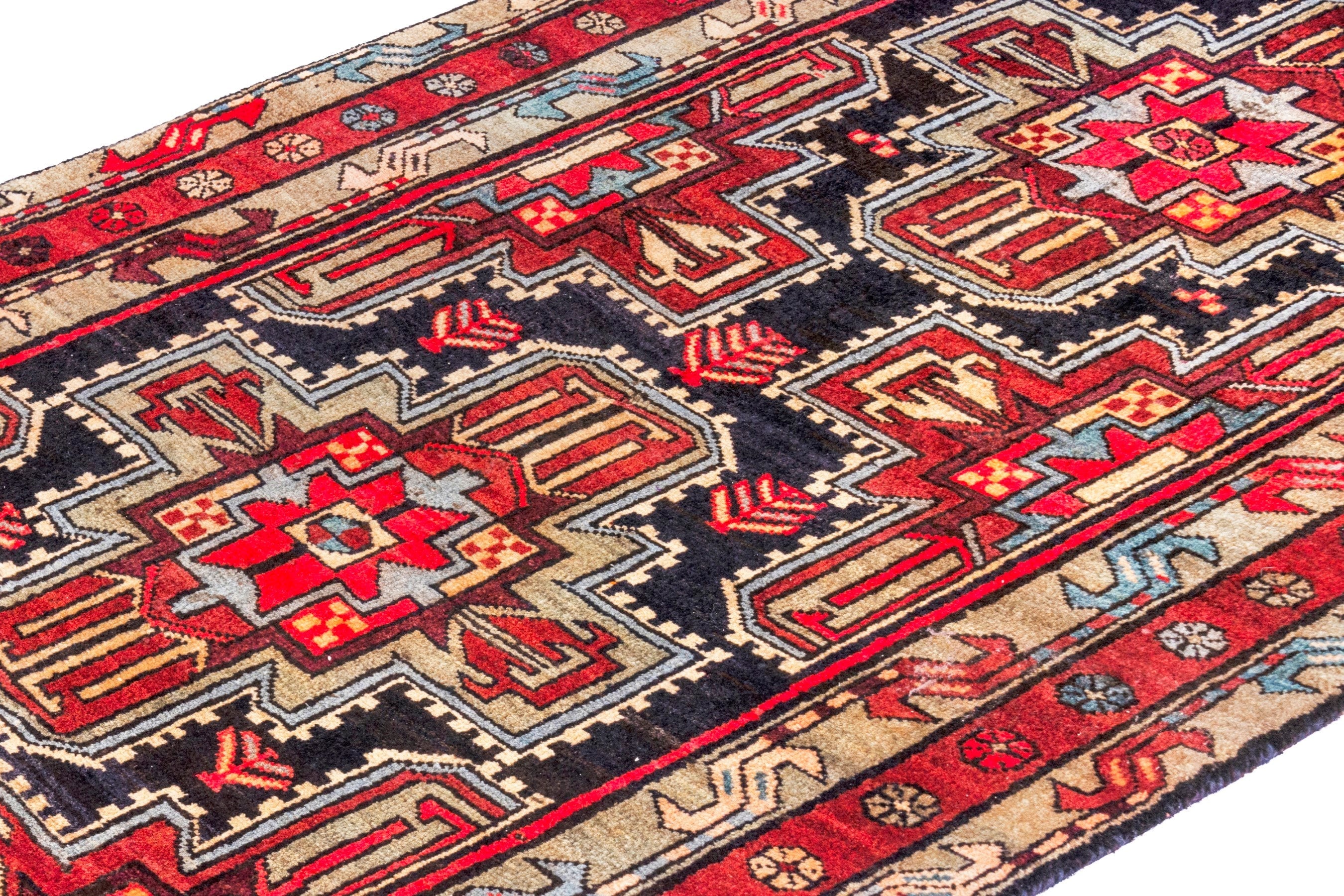 Persian Ardabil runner rug in deep red and black cherry, view 5 of 22