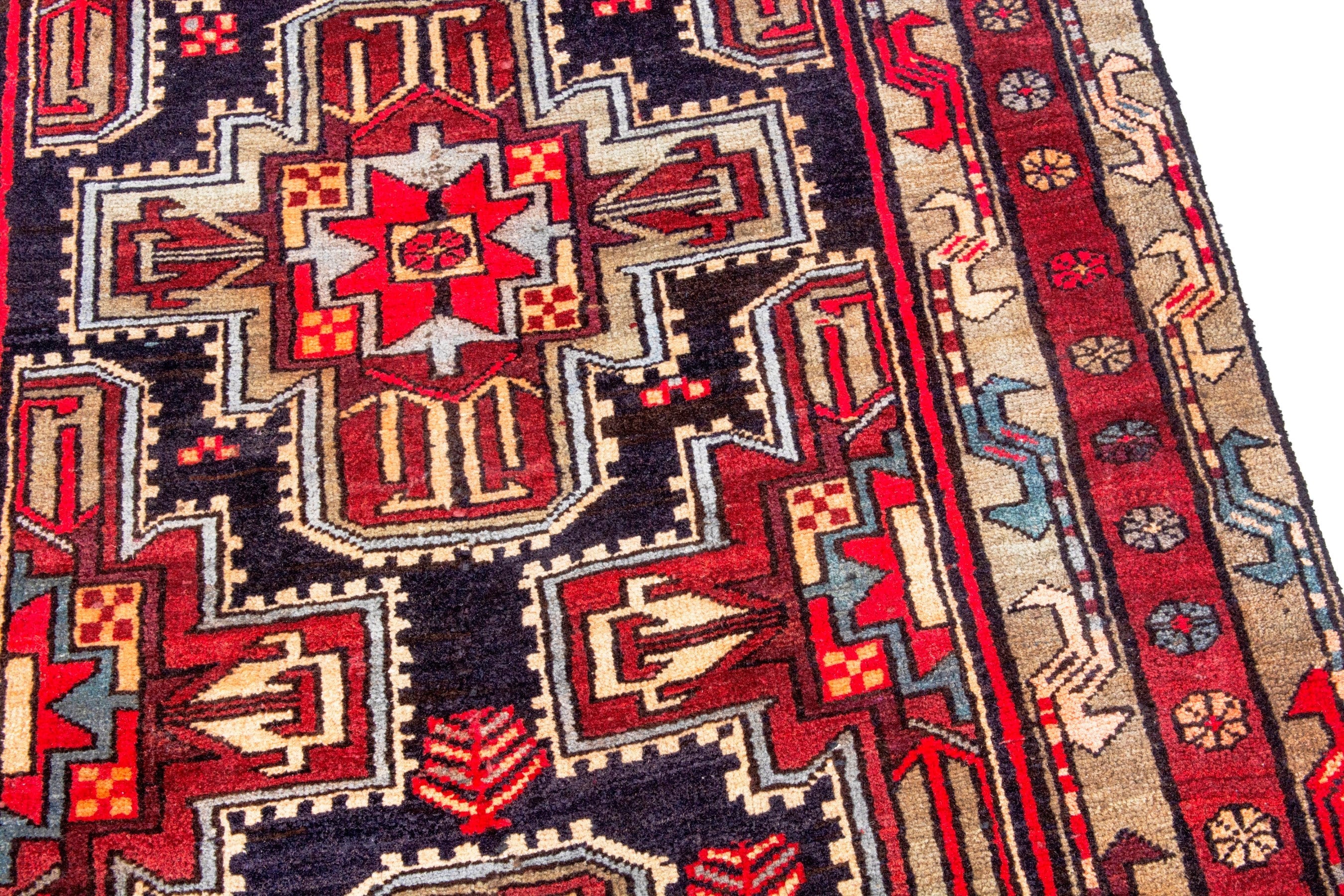 Persian Ardabil runner rug in deep red and black cherry, view 9 of 22