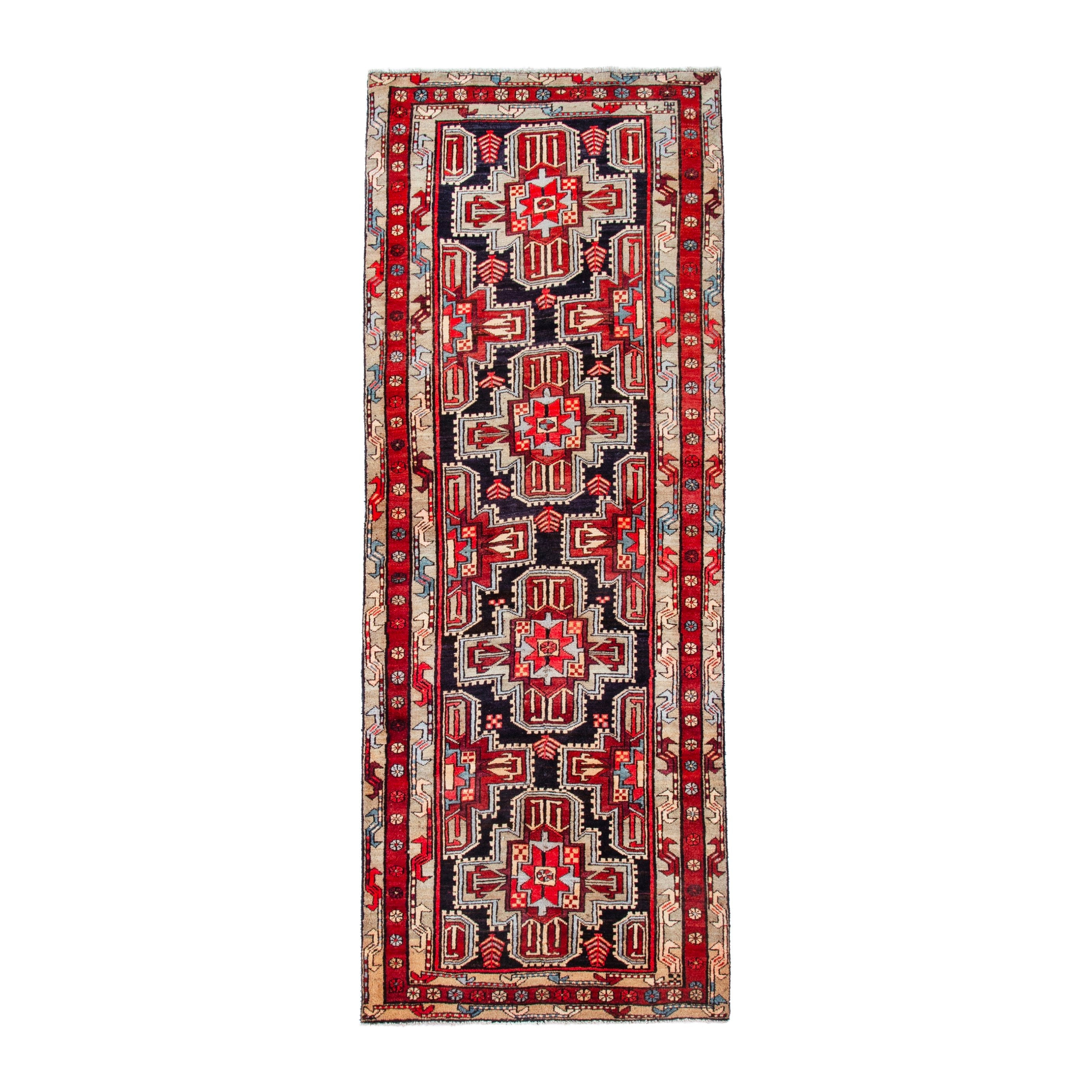 Persian Ardabil runner rug in deep red and black cherry, 3'10" x 10'5"