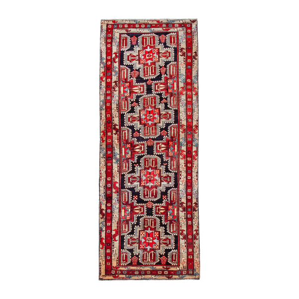Persian Ardabil runner rug in deep red and black cherry, 3'10" x 10'5"