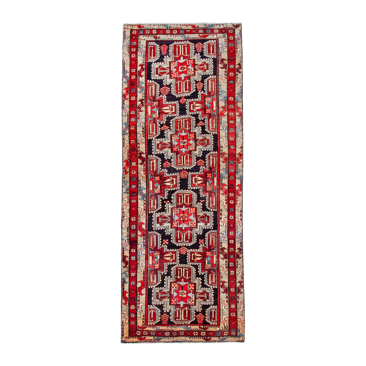 Persian Ardabil runner rug in deep red and black cherry, 3'10" x 10'5"