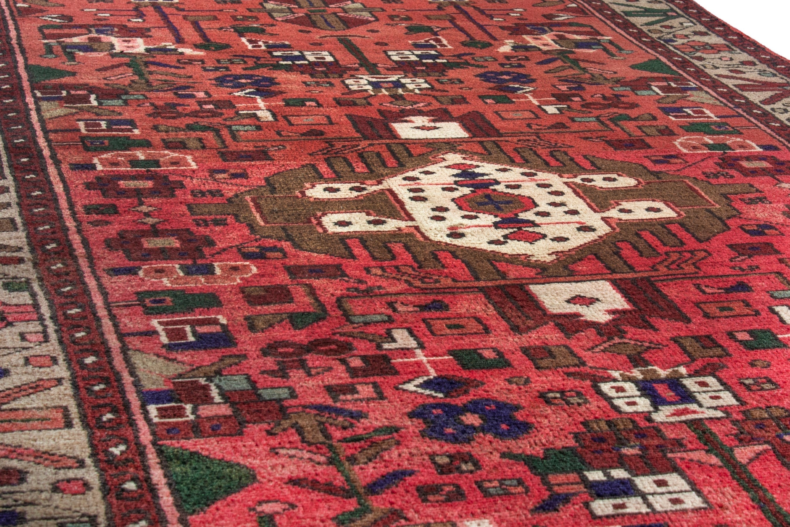 Persian Zanjan runner rug in deep red and cream, view 10 of 20