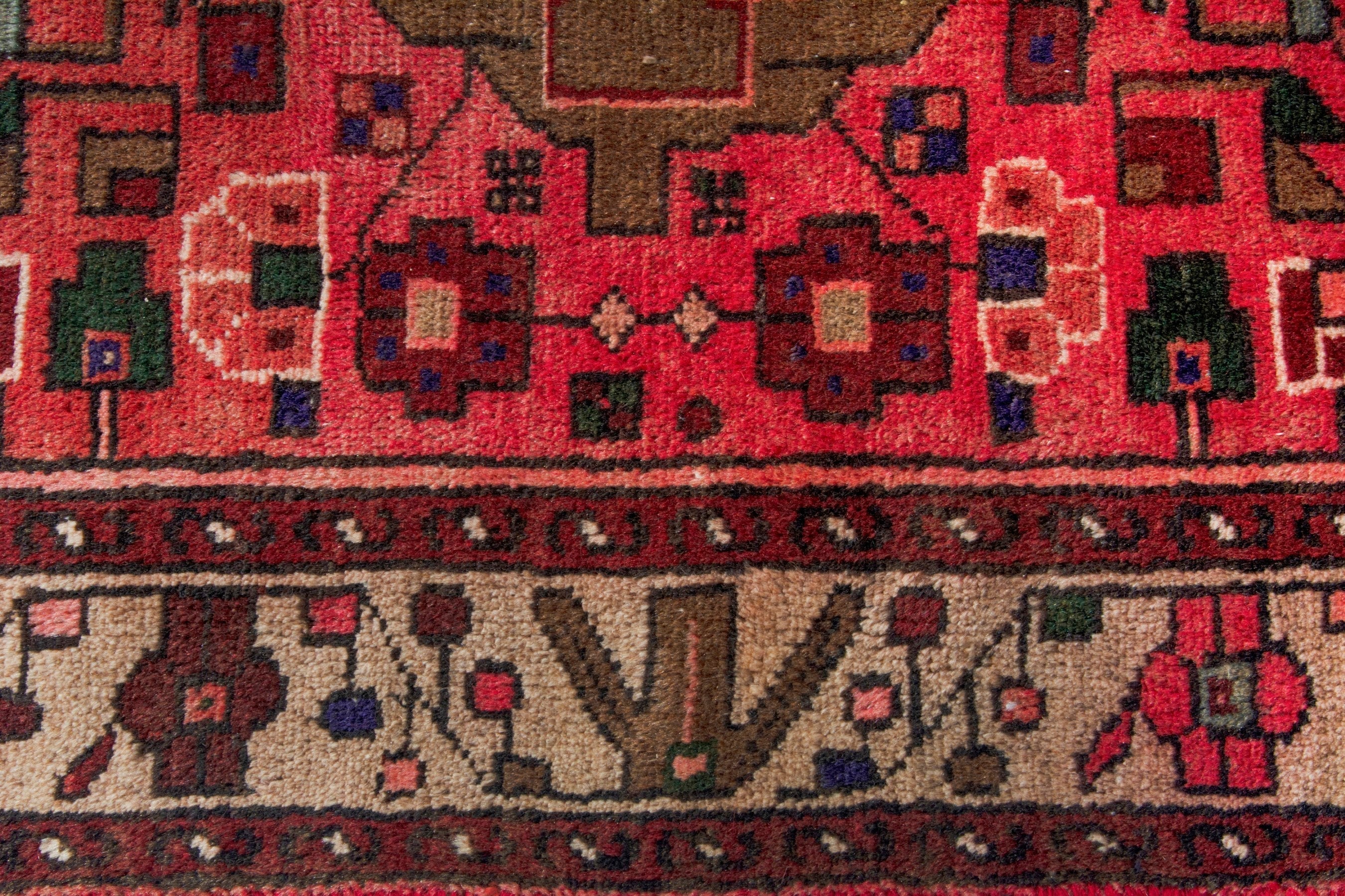 Persian Zanjan runner rug in deep red and cream, view 12 of 20