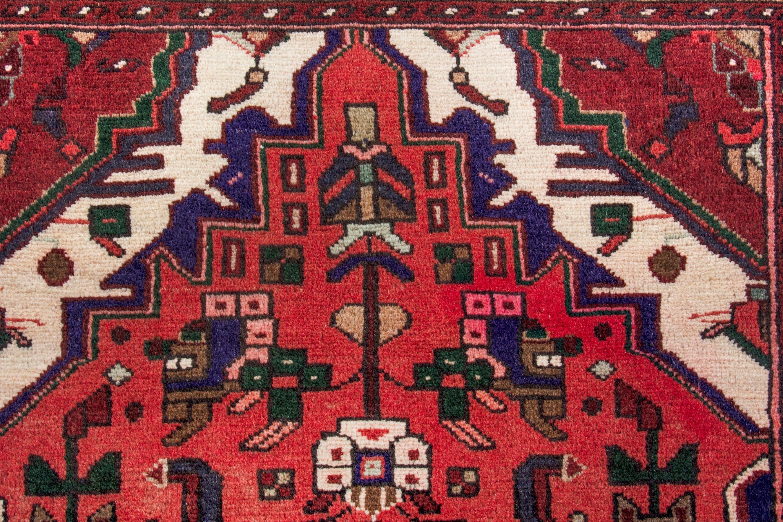 Persian Zanjan runner rug in deep red and cream, view 13 of 20