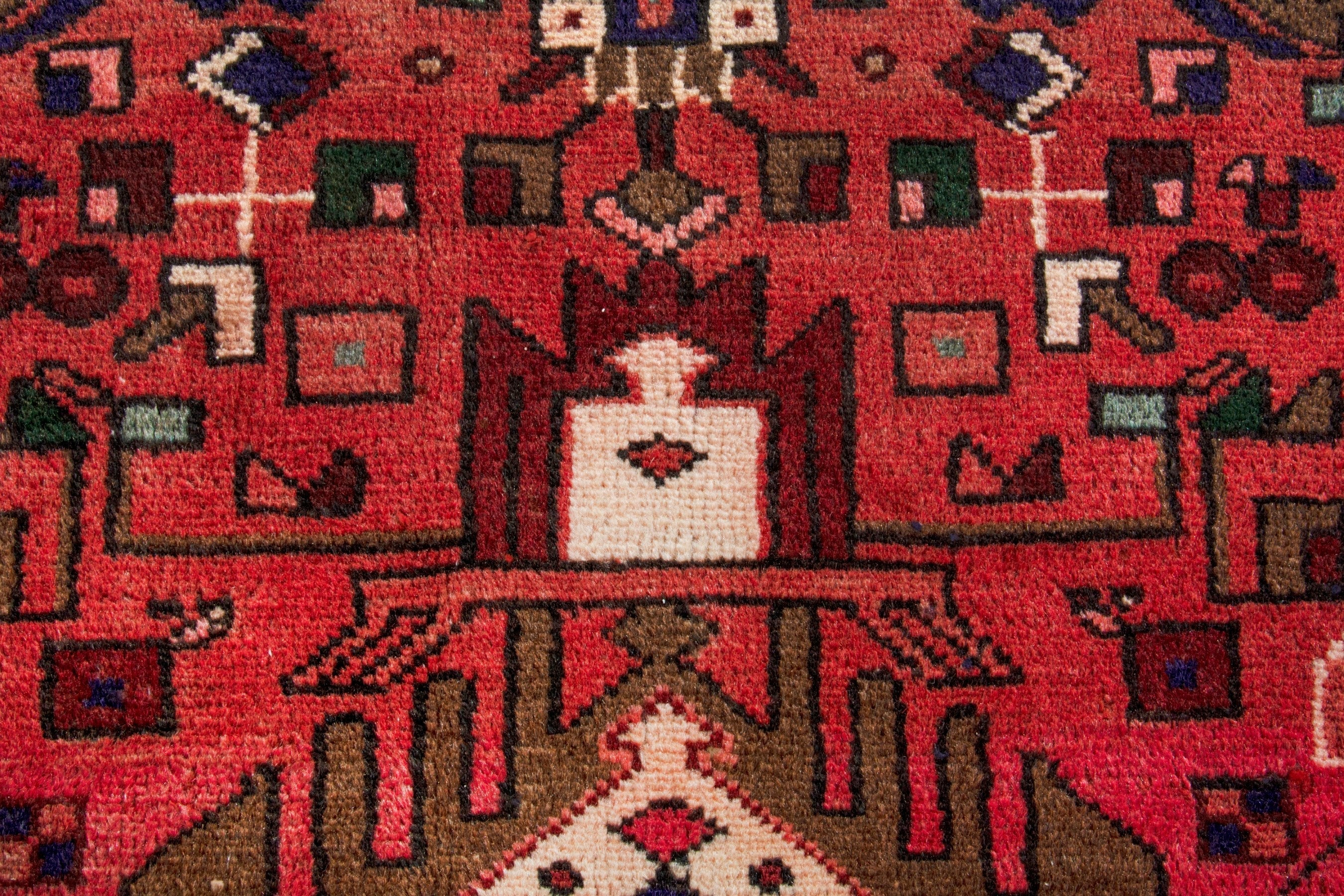 Persian Zanjan runner rug in deep red and cream, view 14 of 20