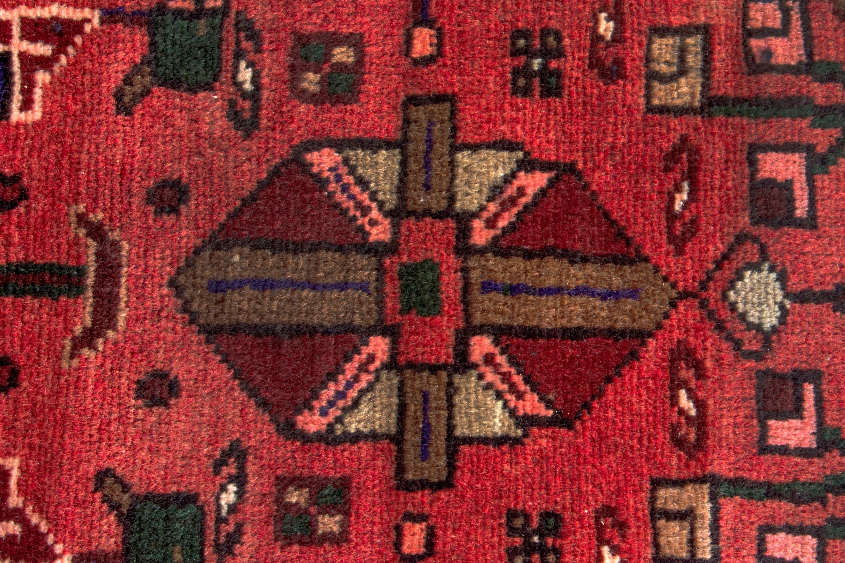Persian Zanjan runner rug in deep red and cream, view 15 of 20