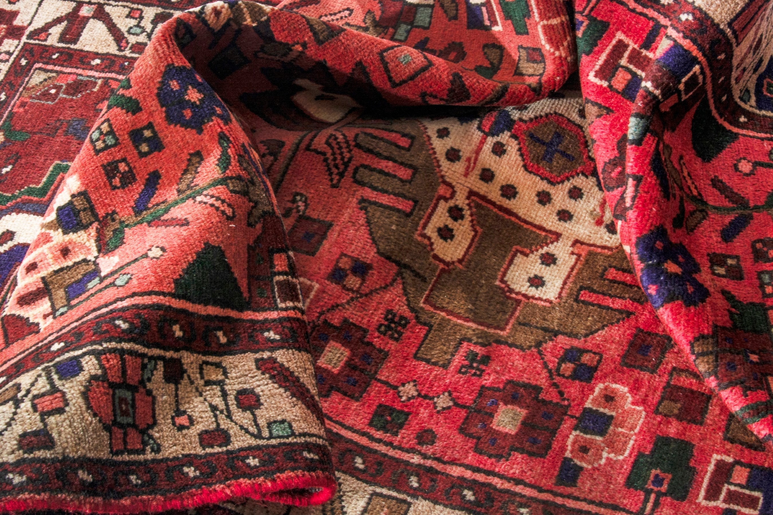 Persian Zanjan runner rug in deep red and cream, view 16 of 20