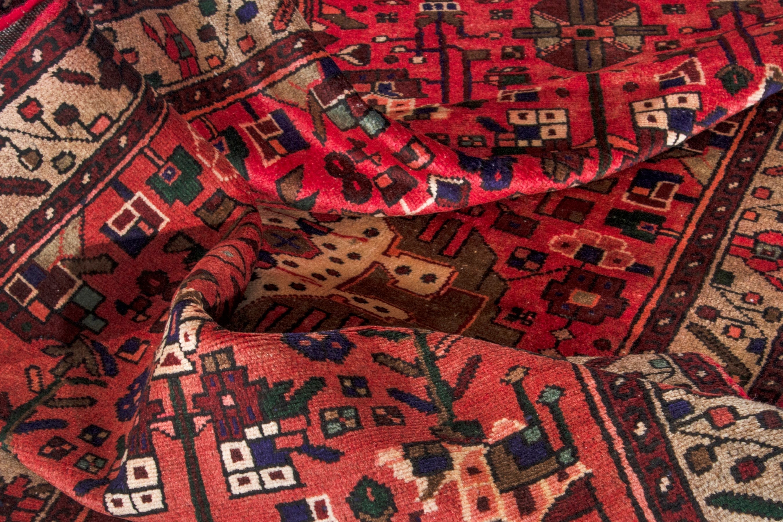 Persian Zanjan runner rug in deep red and cream, view 17 of 20