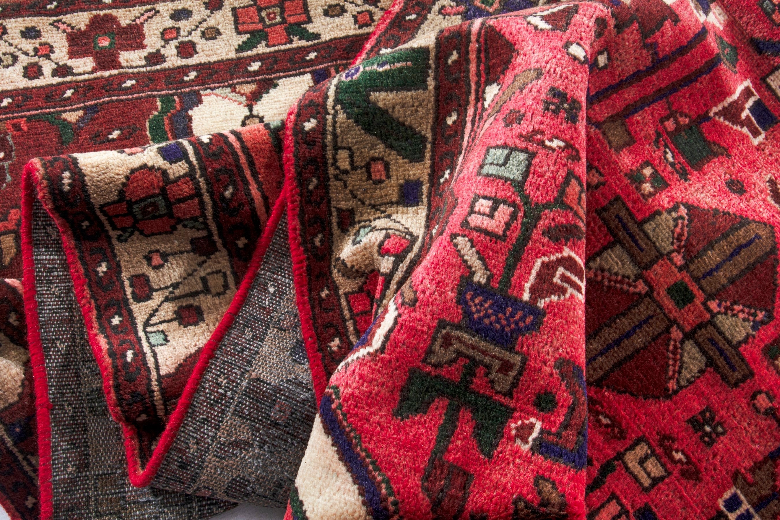 Persian Zanjan runner rug in deep red and cream, view 18 of 20