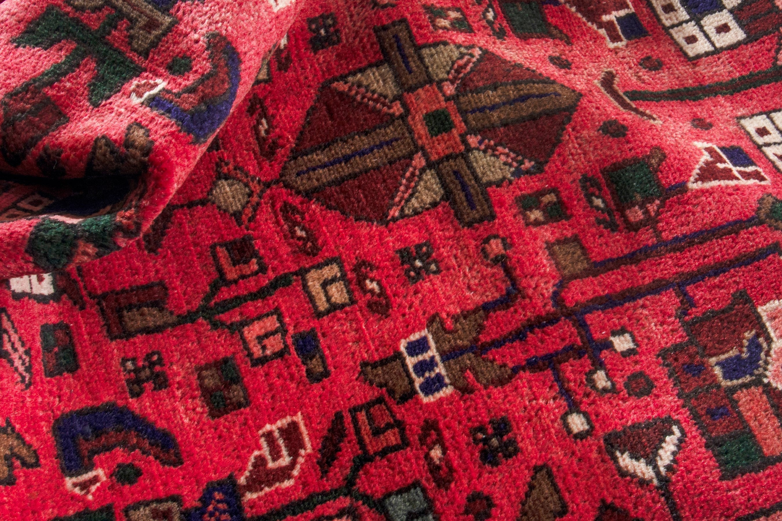 Persian Zanjan runner rug in deep red and cream, view 19 of 20
