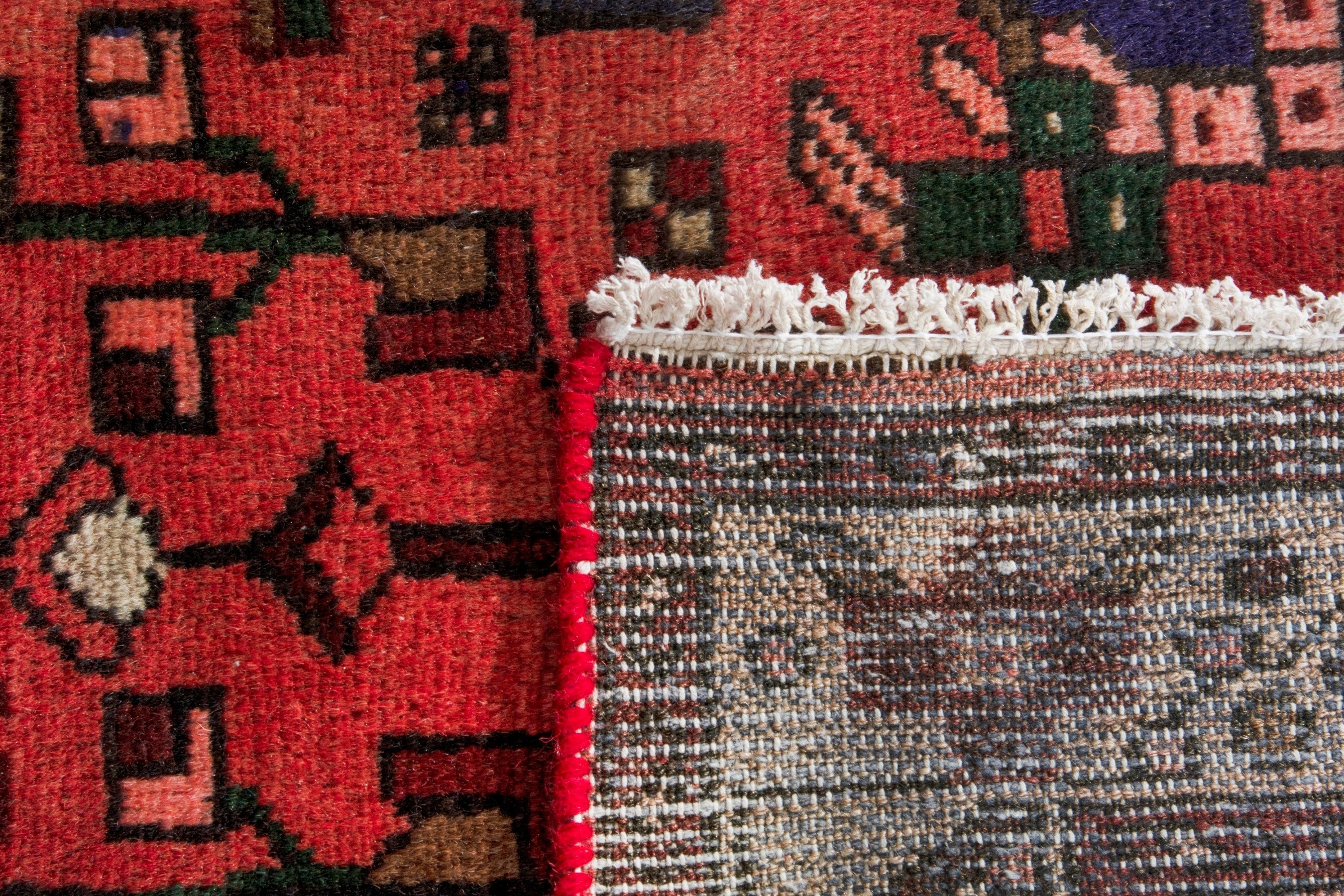Persian Zanjan runner rug in deep red and cream, view 20 of 20