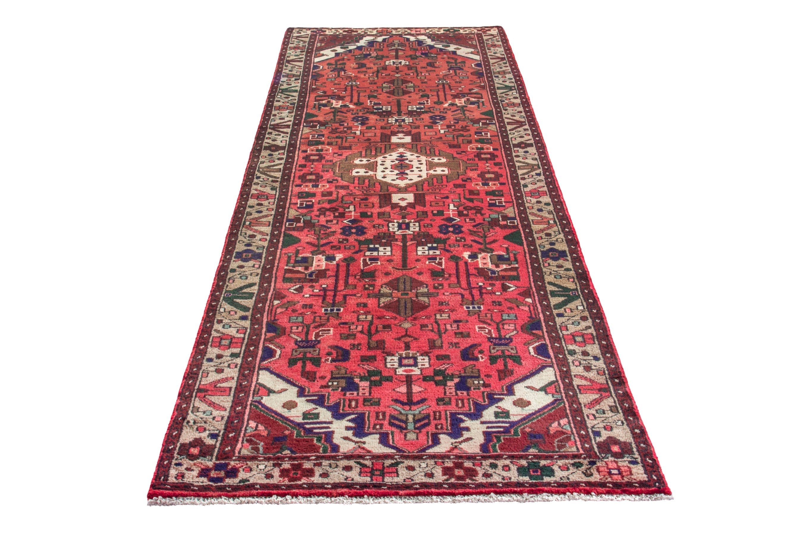 Persian Zanjan runner rug in deep red and cream, view 2 of 20