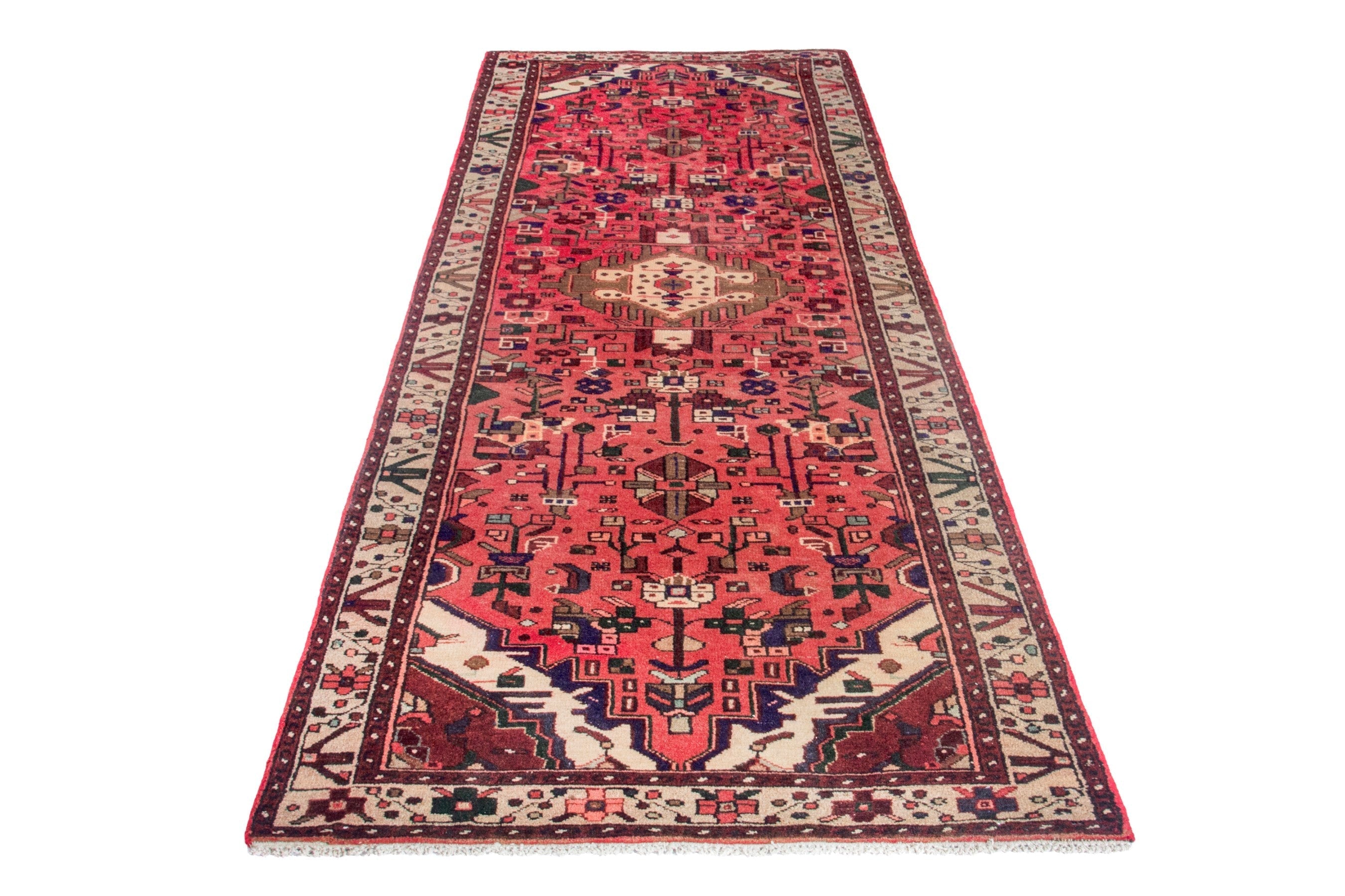 Persian Zanjan runner rug in deep red and cream, view 3 of 20